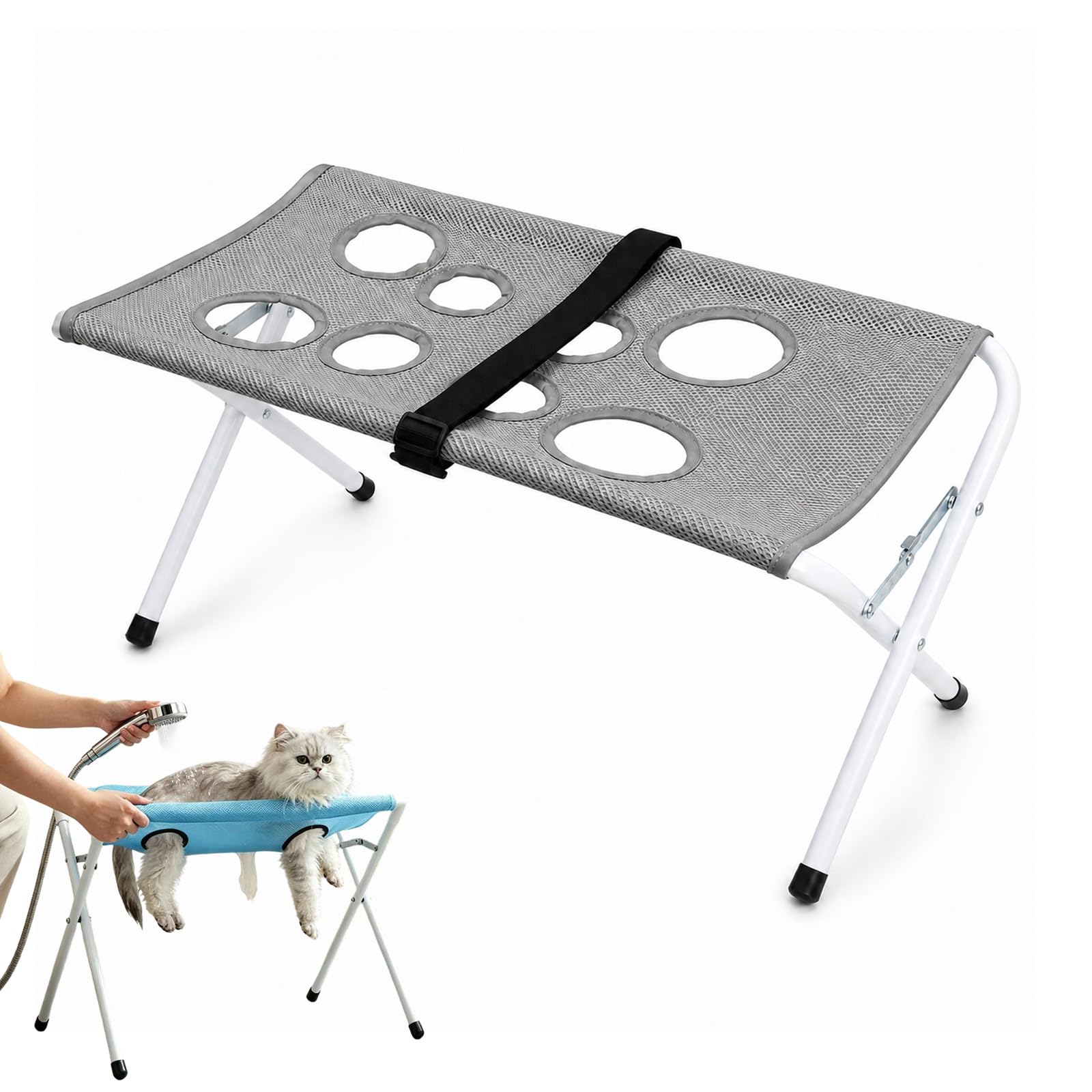 LLELEMAMO Foldable Pet Bathing Stand, Dog Grooming Hammock for Cats and Small Dogs (Gray)
