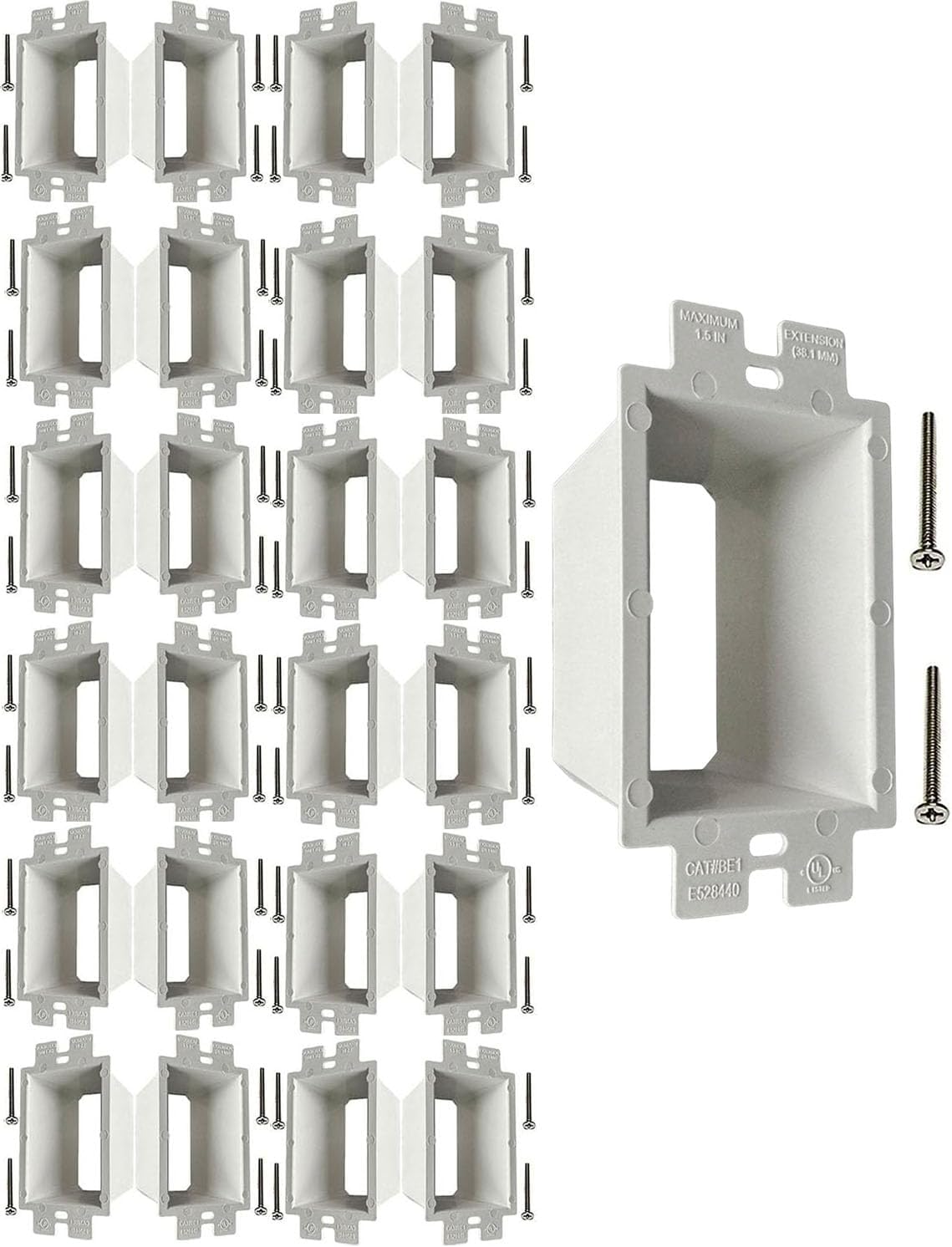 iMBAPrice BE1-25 (UL Listed) 1-Gang White Non-Metallic Electrical Outlet Box Extender, 25-Pack – Extends Electrical Boxes for Power Switches, GFCIs, and Receptacles
