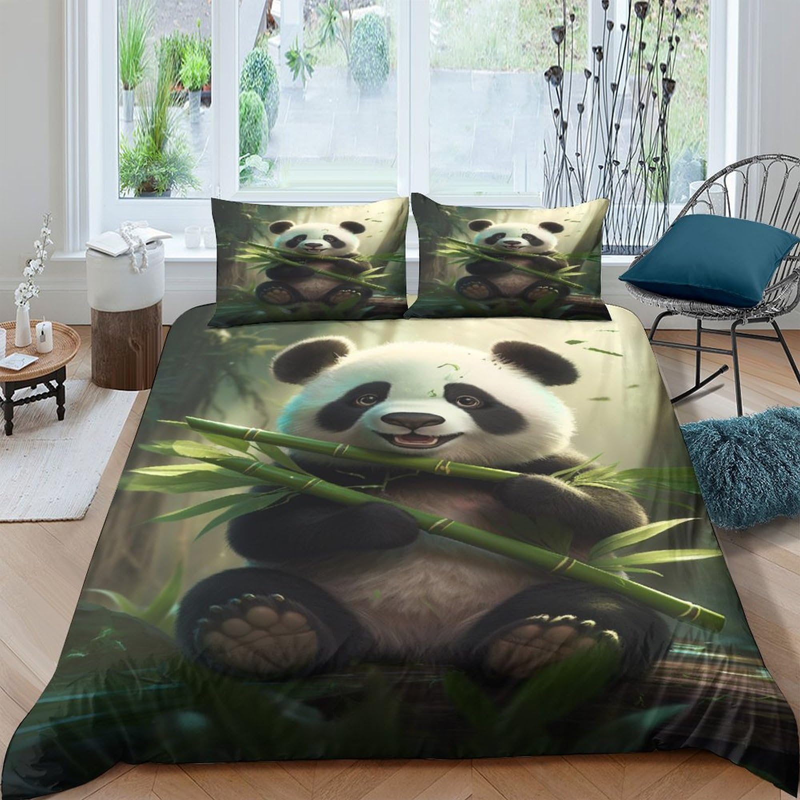 Housse de couette panda 3D en microfibre super douce et respirante 200x200 pour un sommeil réparateur