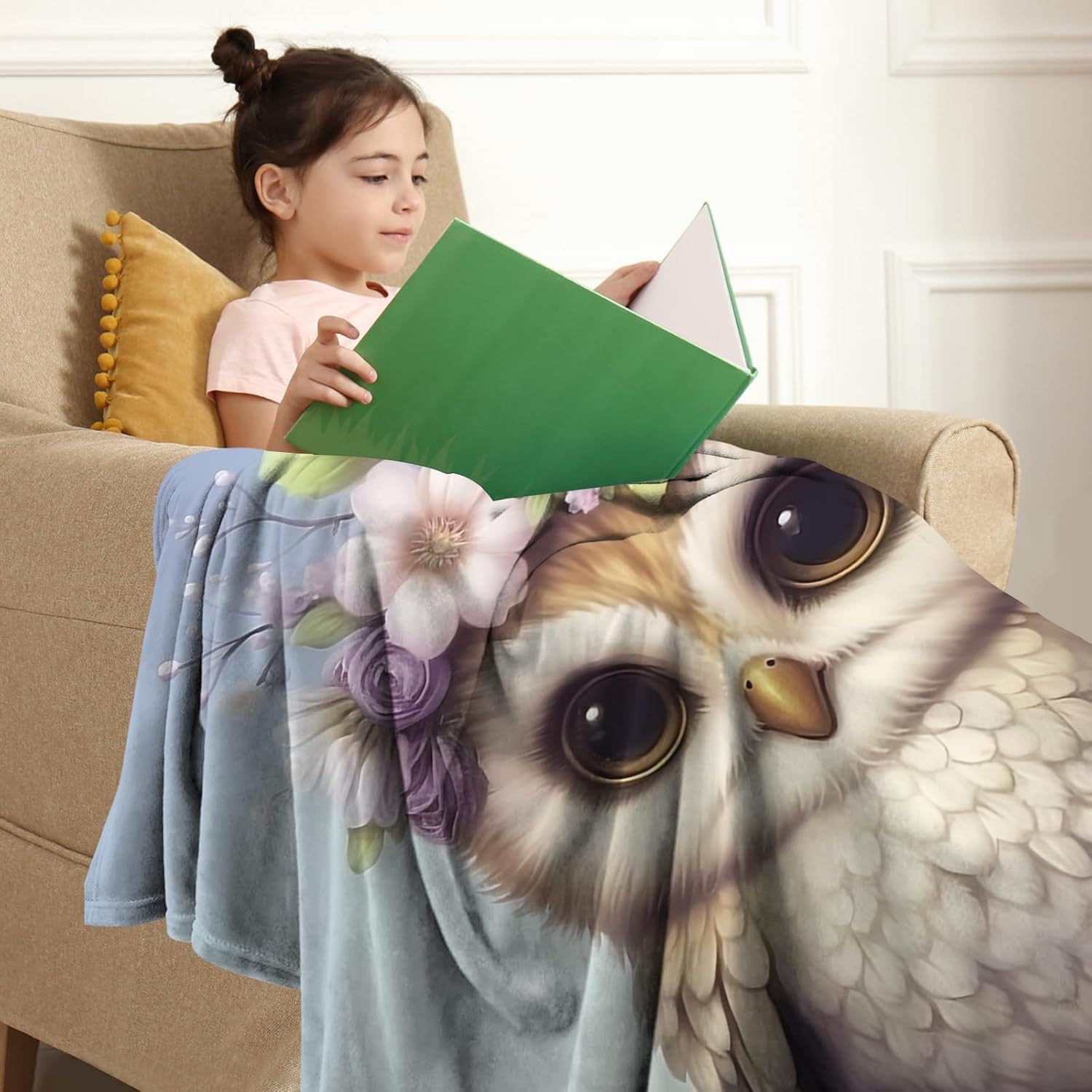 SARA NELL Cute Owl Floral Flower Flannel Throw Blanket, Soft Plush Kids Funny Animal Print Birthday Ideas, Magic Pink Purple, 40 in x 50 in