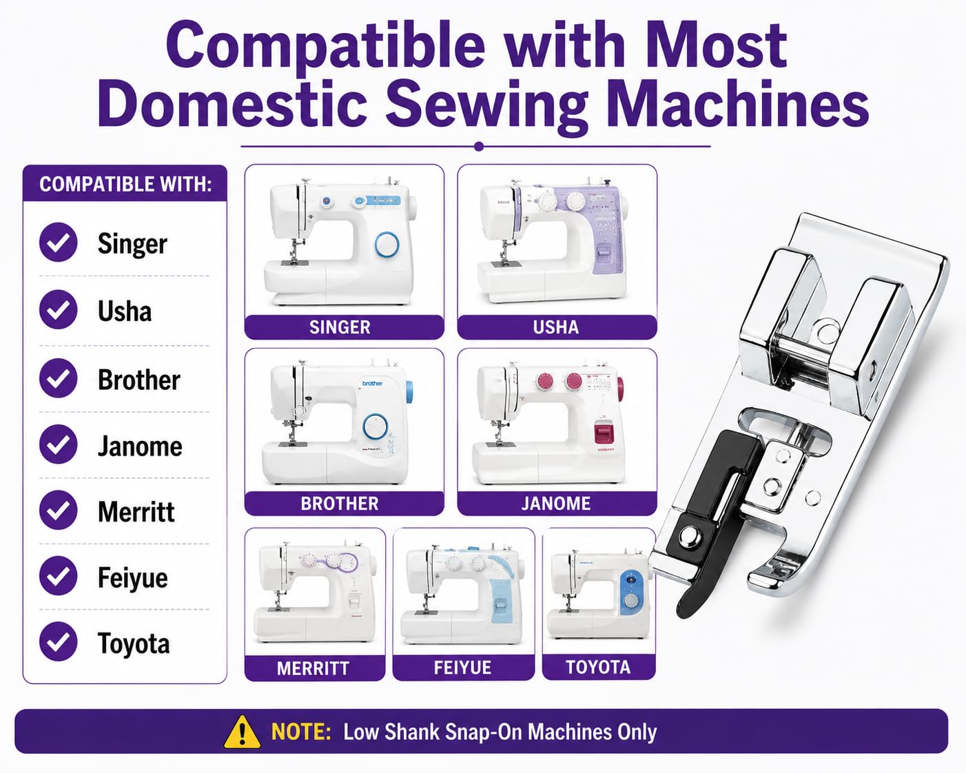Zenith Overcasting Overlock Presser Foot for Automatic Sewing Machines | Snap-On Steel Overedge Foot | Compatible with Singer, Usha, Brother & Janome Domestic Machines | Professional Edge Finishing. — Amazon image 4