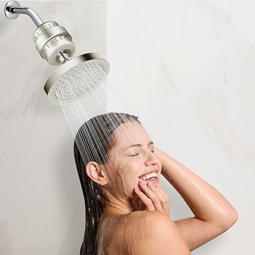 Miniatura 8 de Juego de cabezal de ducha filtrado de alta presión, filtro de ducha de lluvia de 6 pulgadas para agua dura, cabezal de ducha redondo universal de 20