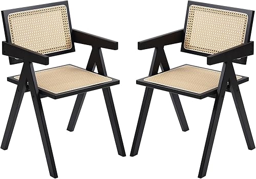 Miniatura 13 de Sillas de Acento de Ratán, Juego de 2 Sillas de Comedor Modernas de Mediados de Siglo, Sillas Cómodas, Sillas de Ratán para Exterior con Respaldo