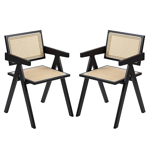 Furlide Rattan Dining Chairs Set of 2, Modern Mid Century