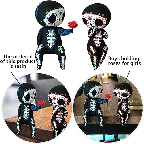 Miniatura 5 de Decoración del día de San Valentín, figura de calavera de azúcar, estatua para parejas, lindo esqueleto mexicano de Halloween, día de los muertos
