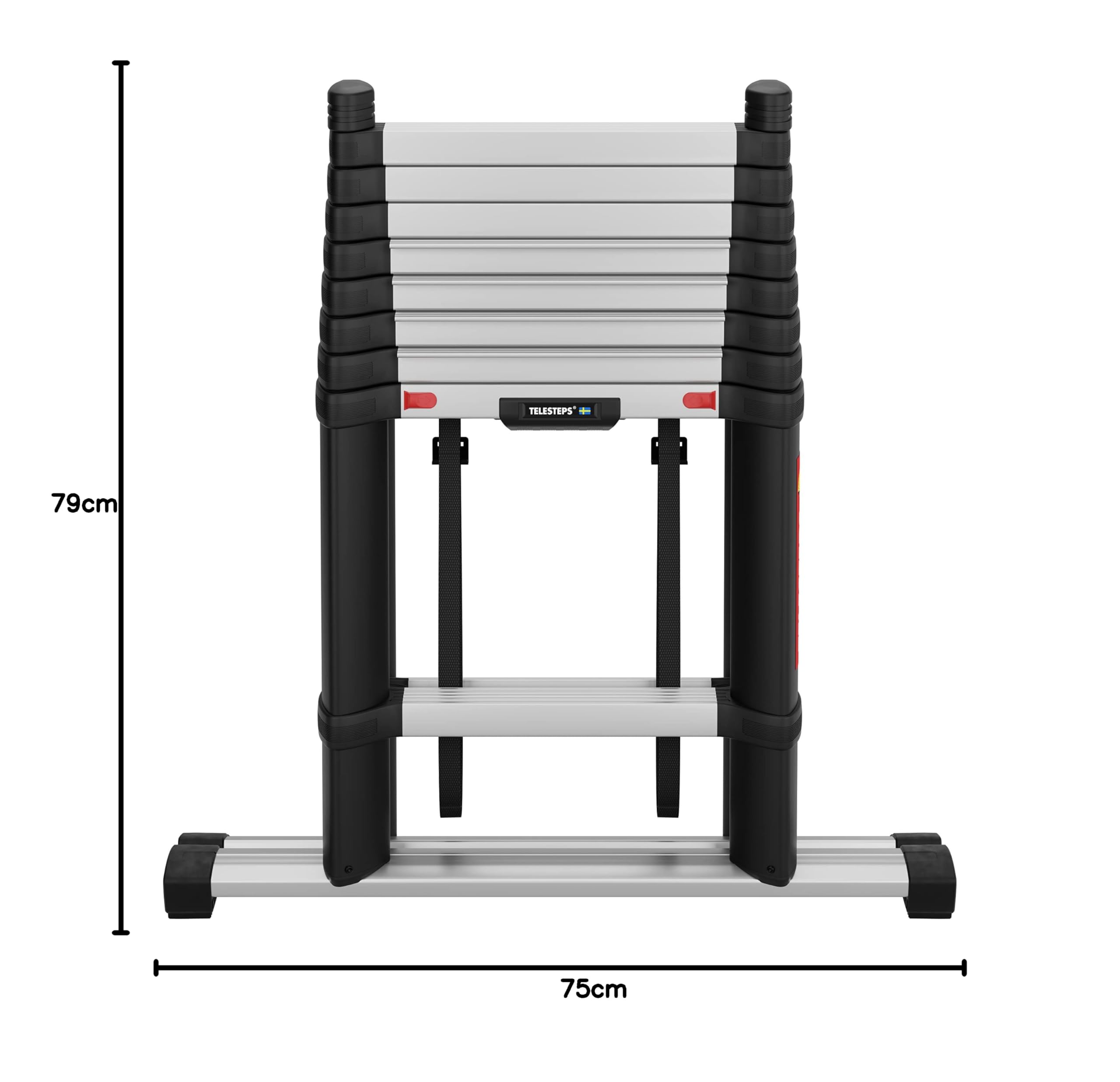 Telesteps - Escalera telescópica de 3 m Fabricada en Suecia, Profundidad de Marcha 80 mm, Altura de Trabajo 3,8 m, Altura Cerrada, 0,8 m, Ancho 0,75 m, Peso 19,2 cm