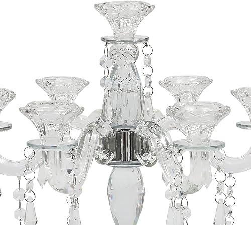 Miniatura 4 de Portavelas de cristal, candelabro Crystall, centro de mesa moderno de 7 brazos, candelabro cónico de cristal, centro de mesa de boda familiar, 14