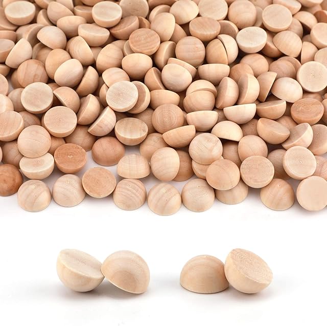 LUTER 300Pcs 15mm Half Wooden Balls Unfinished Split Wood Balls Natural Mini Half Wooden Balls for DIY Projects, Kids Arts, Christmas Ornaments and Craft Supplies