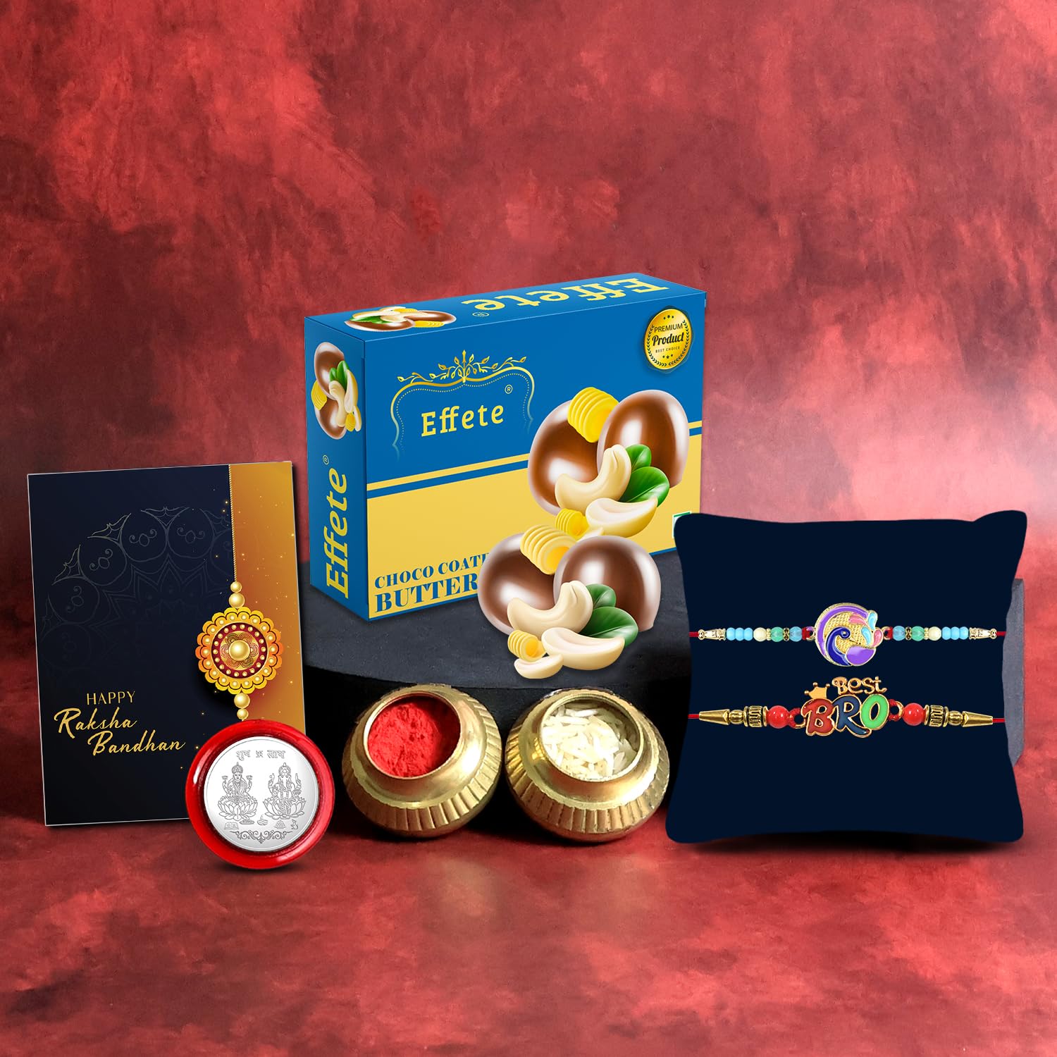 Oblivion Rakhi For Brother with chocolate butterscotch | Silver color stone Rakhi | New Rakhi | Rakhi Gift Pack for Sister | Rakhi Set Of 2| With Greeting Card,Roli-Chaval,Coin(K2_A4+535_BS32)-image-5