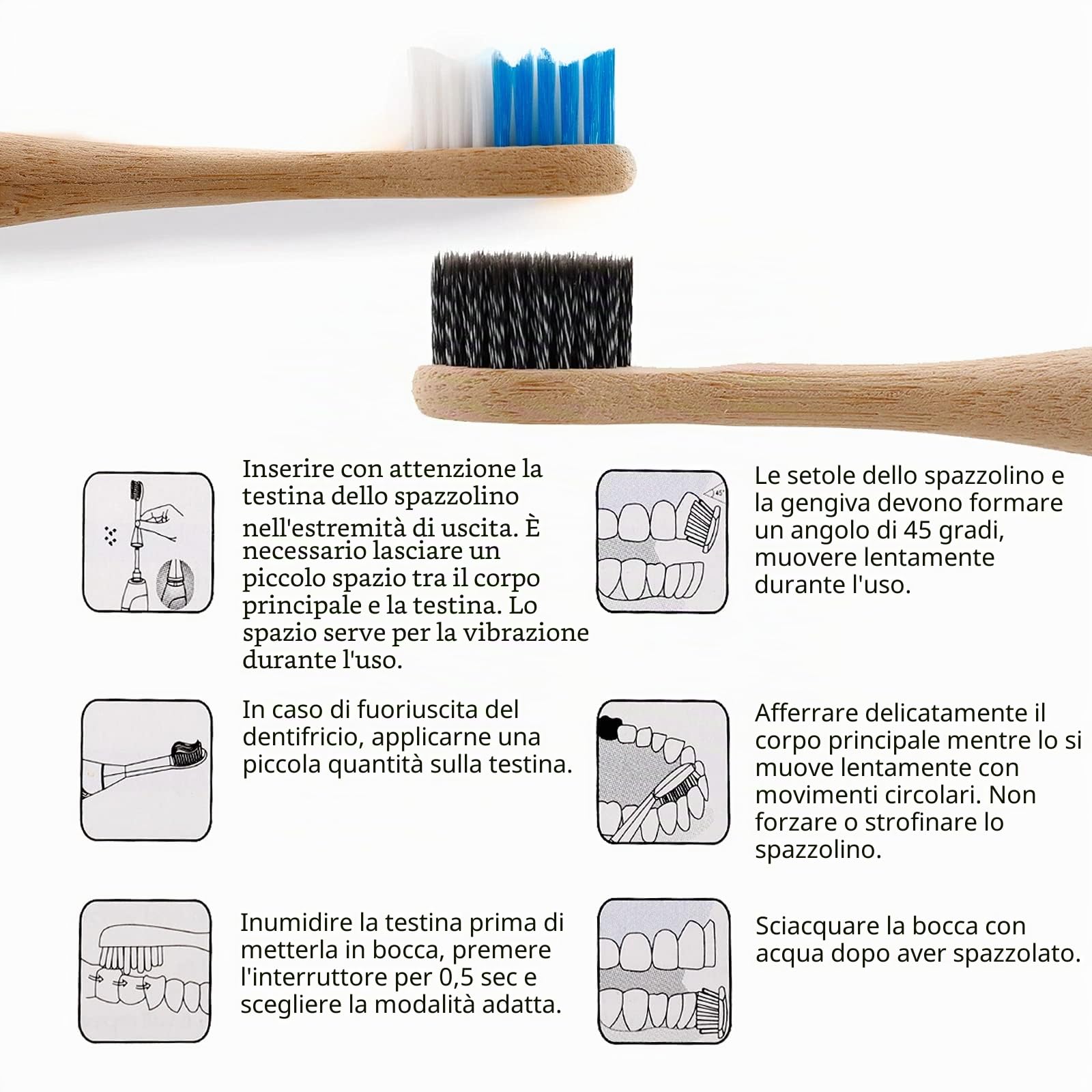 Fayet Bamboo Smart Sonic Spazzolino da denti Elettrico, IPX8 Impermeabile Leggero Automatico Eco Friendly Spazzolini Elettrici 5 Modalità