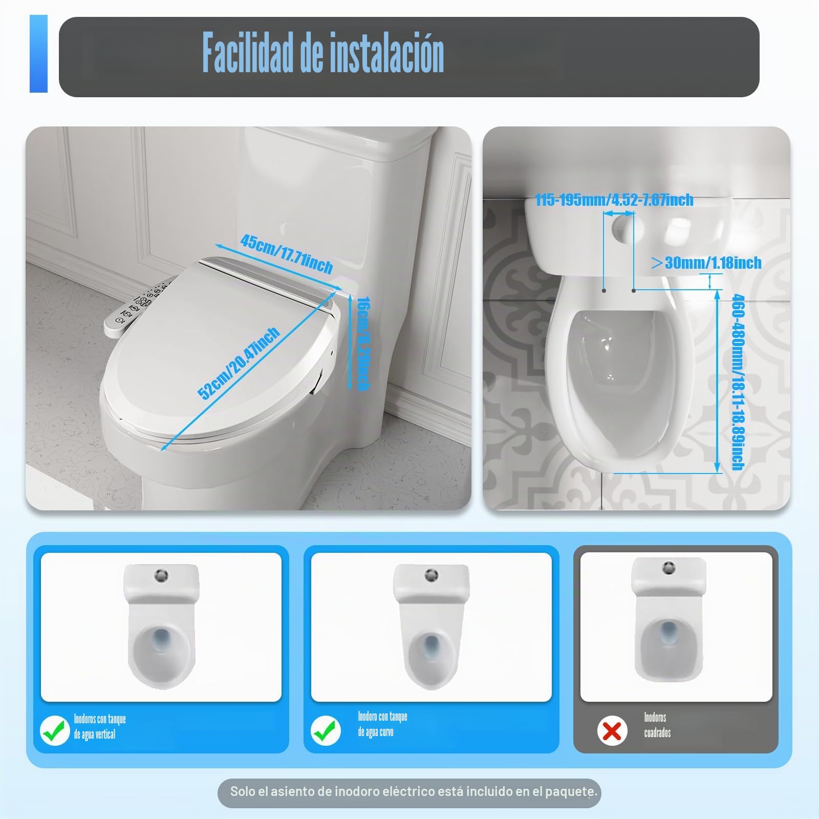 SHZICMY Bidé Eléctrico, Asiento de Inodoro Inteligente con Calefacción, Limpieza Automática, Desodorización Automática, Temperatura Ajustable, Limpieza Higiénica, Ahorro de Papel, Blanco