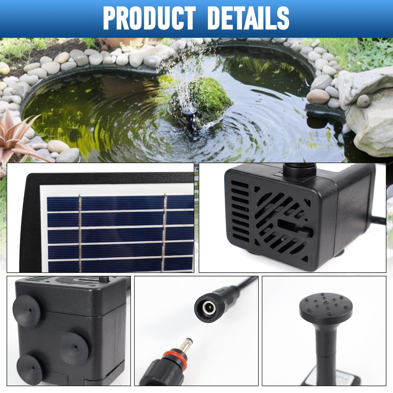 Riloer 200L/H Pannello solare alimentato pompa dell'acqua per giardino, piscina, stagno, acquario, fontana, pompa sommergibile all'aperto