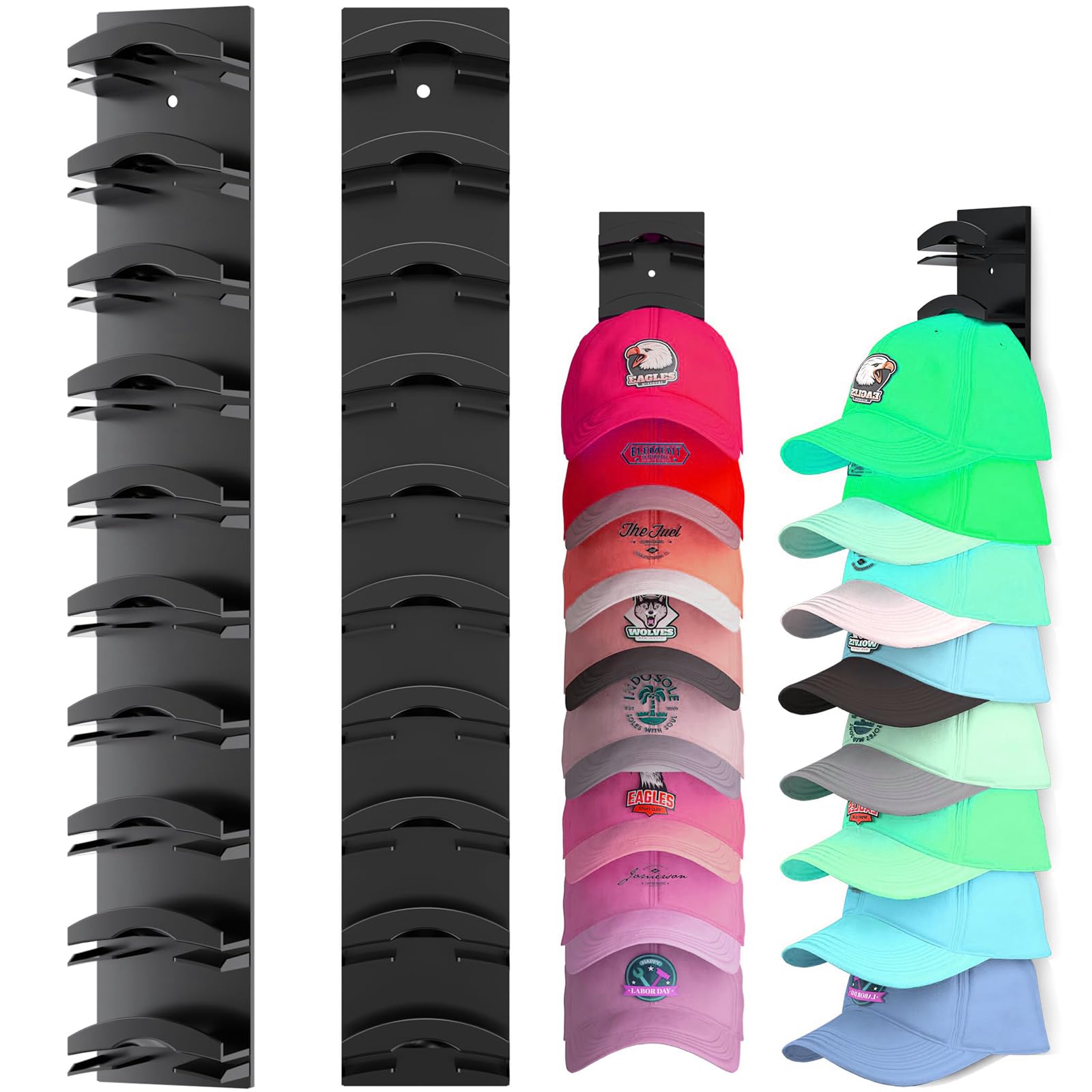Porta Cappelli 2 Pezzi | Appendiabiti da Parete per Cappelli con Adesivo Forte & Fori per Viti, Fino a 20 Cappelli per Armadio Porta Camera