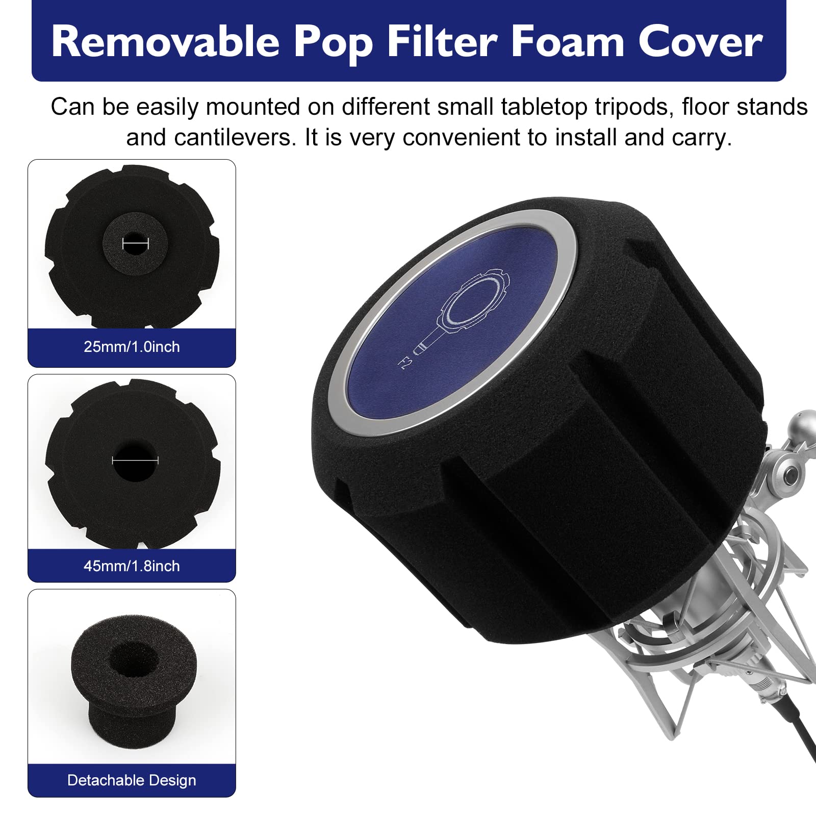 Michear Filtre Anti-pop Pour Microphone,Absorbe Le Bruit,Réduction Du Bruit,Protection Anti-jet Pour Enregistrement De Cabine Vocale,Revêtement En Mousse,Équipement Audio