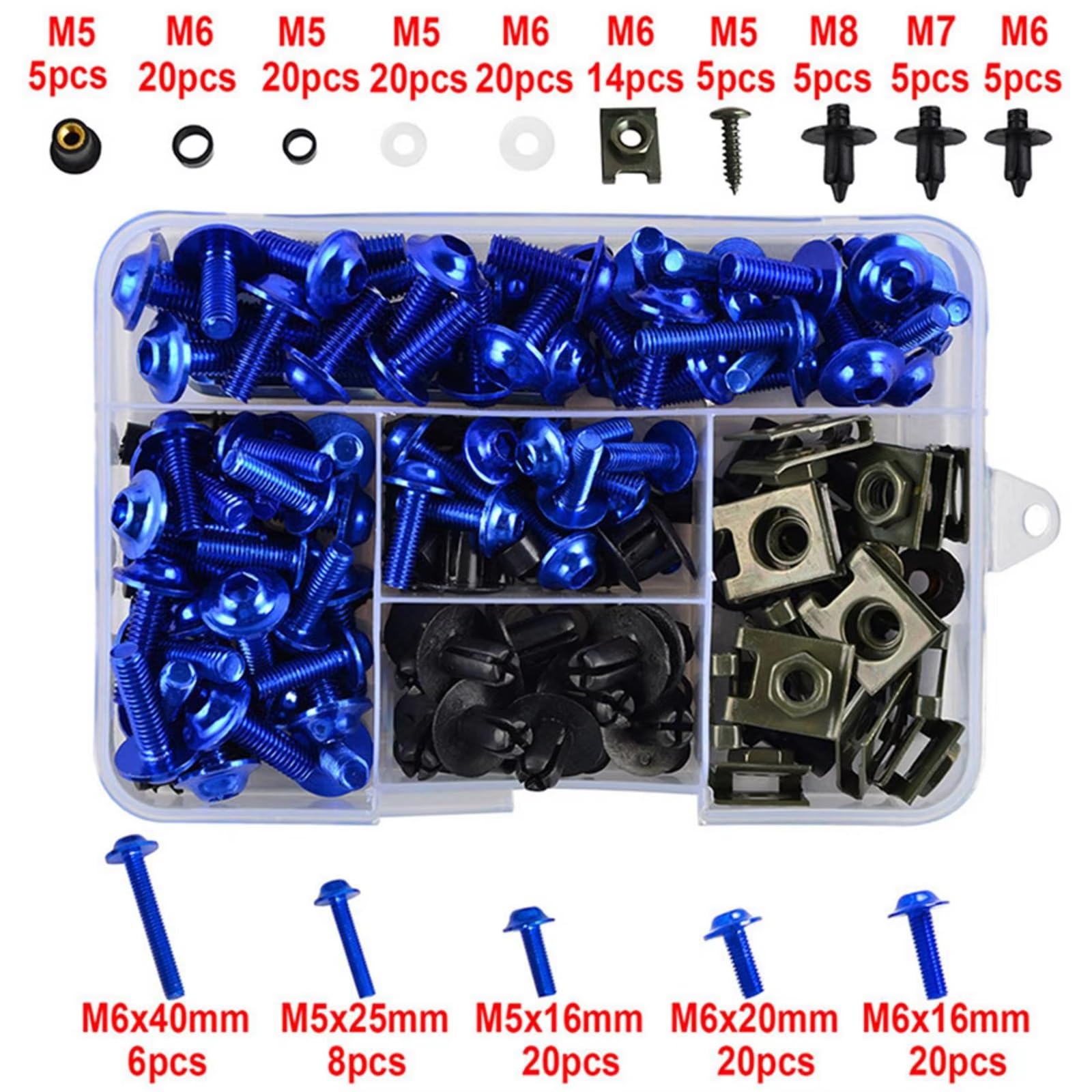 Compatibile Con 195PCS Viti Per Moto Carena Bullone Vite Dado Kit Viti Per Carrozzeria Kit Universale Per Moto Set Di Dadi E Bulloni Kit Viti Moto