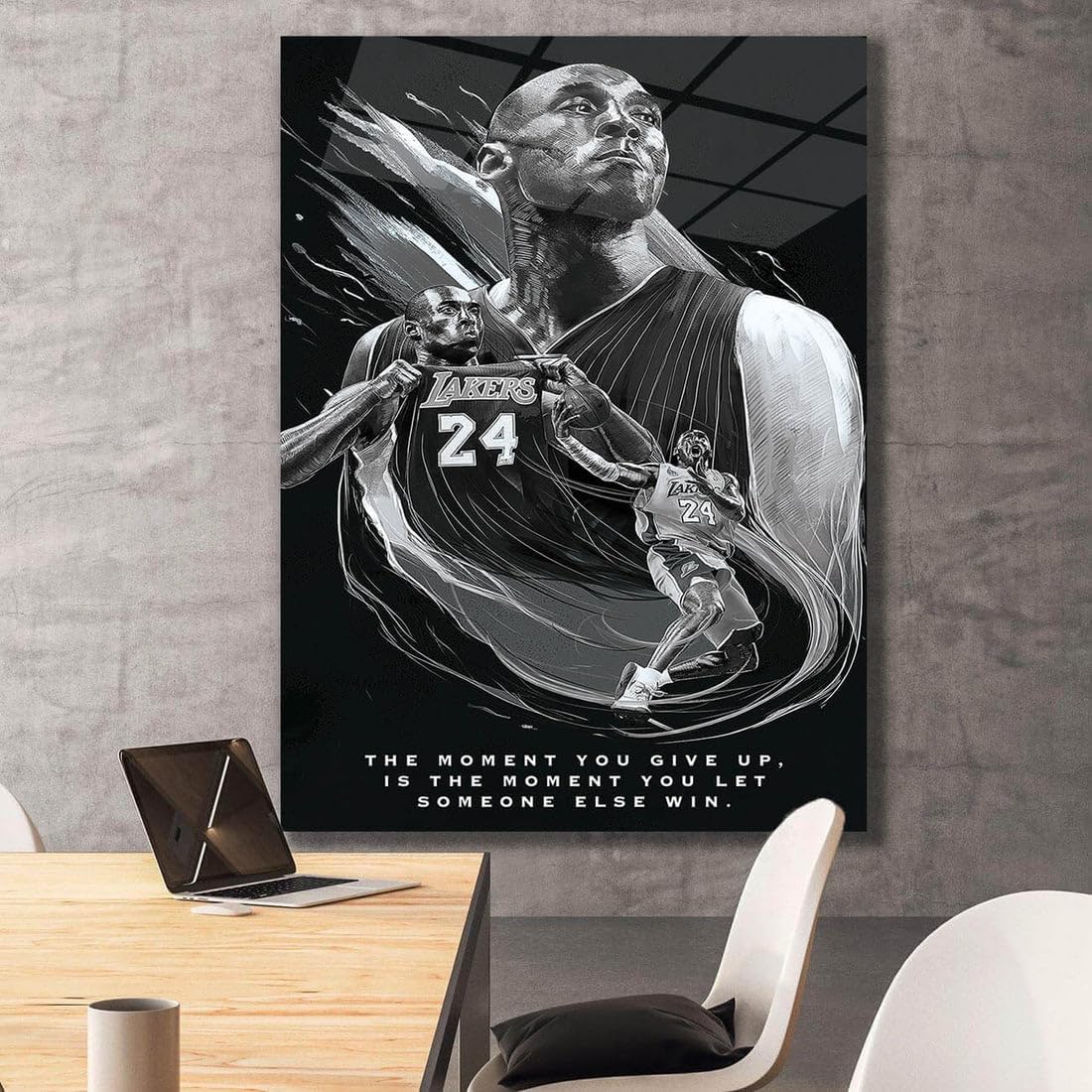 Pix Wall Art Kobe Bryant Canvas Poster Black and White Canvas Print Basketball Player Lakers Mamba Picture Stretched and Framed Ready to Hang for Home Decor