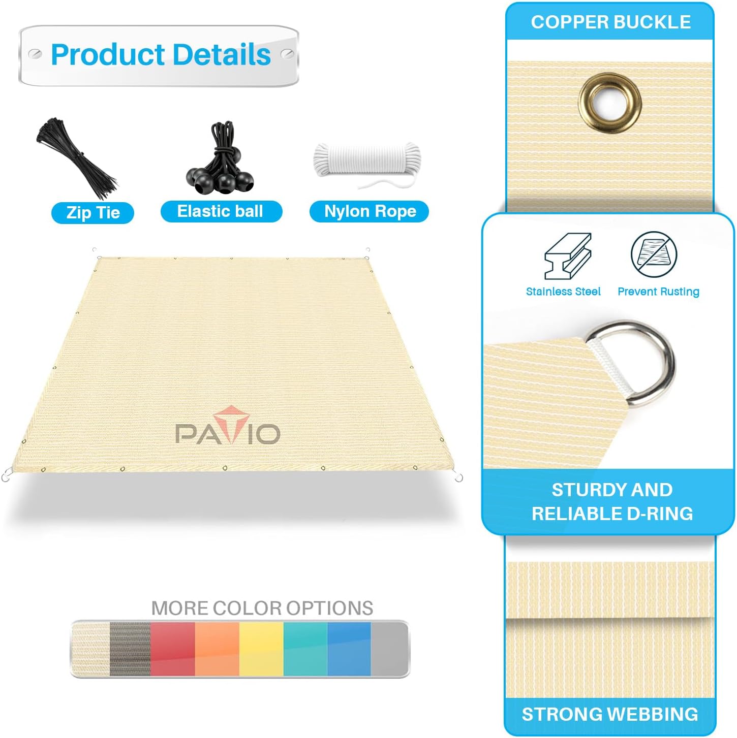 Patio Paradise 14' x 30' Sun Shade Cloth with Grommets Rectangle Shade Sail Canopy Pergola Cover with Straight Edge, UV Block Fabric for Backyard Deck Outdoor Activities, Beige