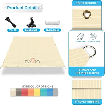 Patio Paradise 12' x 20' Shade Cloth with Grommets, Sun Shade Sail Rectangle with Straight Edge, Outside Patio Paradise Cover Pergola Shades Canopy, UV Block Shades Fabric for Backyard Garden, Beige