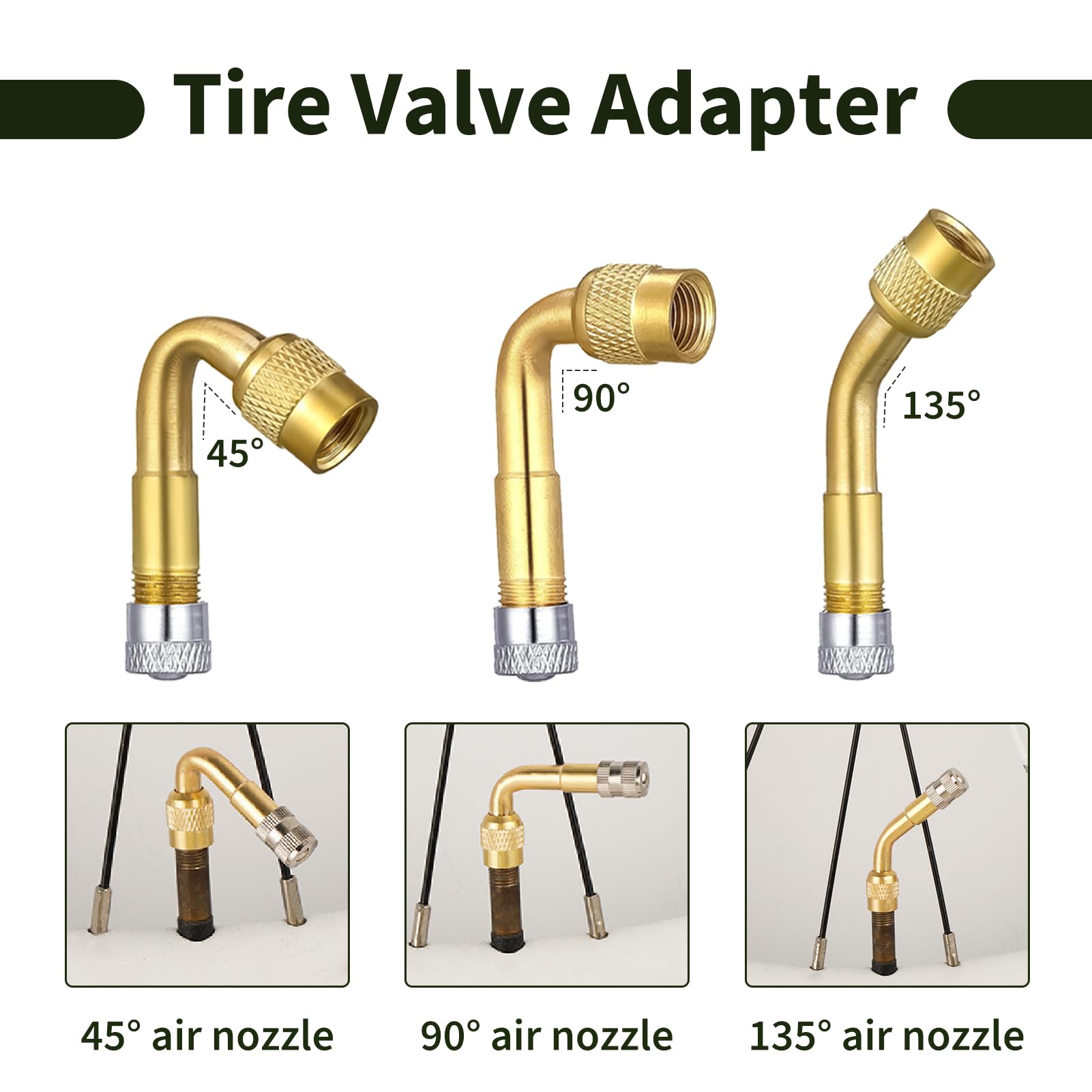 8 pezzi prolunga valvola pneumatico, estensioni valvola pneumatico, 45° 90° 135°, tubi flessibili 180mm, adattatori valvola Schrader in ottone e gomma, facile gonfiaggio per auto moto bici camion