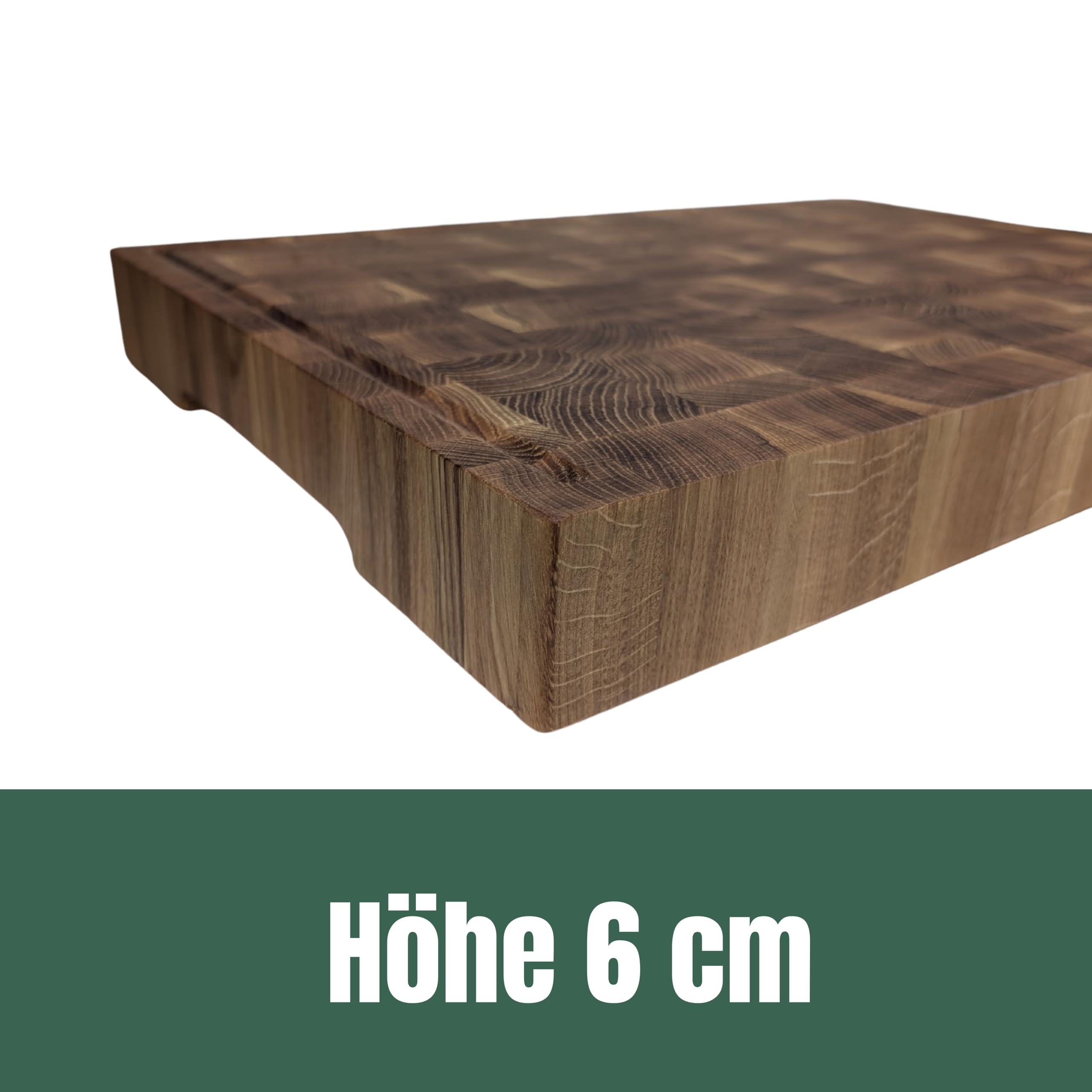 Hackblock Premium Stirnholz XXXL EXTRA Groß Brett Eiche 60x40x6 cm – Tranchierbrett aus Eichenholz, mit Saftrillen, Rutschfeste Füße, Langlebiges Küchenbrett, Stirnholzbrett, Holzbrett