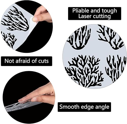 Miniatura 10 de GORGECRAFT Plantillas de sirena de coral, plantas acuáticas, estrellas de mar, peces de mar, criaturas marinas, reutilizables, 7.1 x 7.1 in,