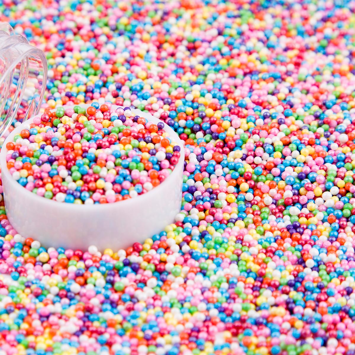 EPHVODI Rainbow Nonpareils Sprinkles Edible Mini Pearl Sprinkles for Cake Decorations, Baking, Ice Cream, Cookies, Donuts and Lollipops - 2mm Rainbow Sugar Pearls for Cake Decorating 3.88oz