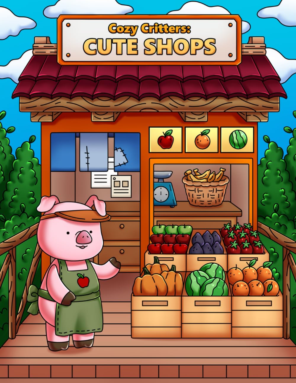 Cozy Critters: Cute Shops: A Coloring Book for Adults and Teens Featuring Adorable Animal Characters Running and Shopping at Cute Shops