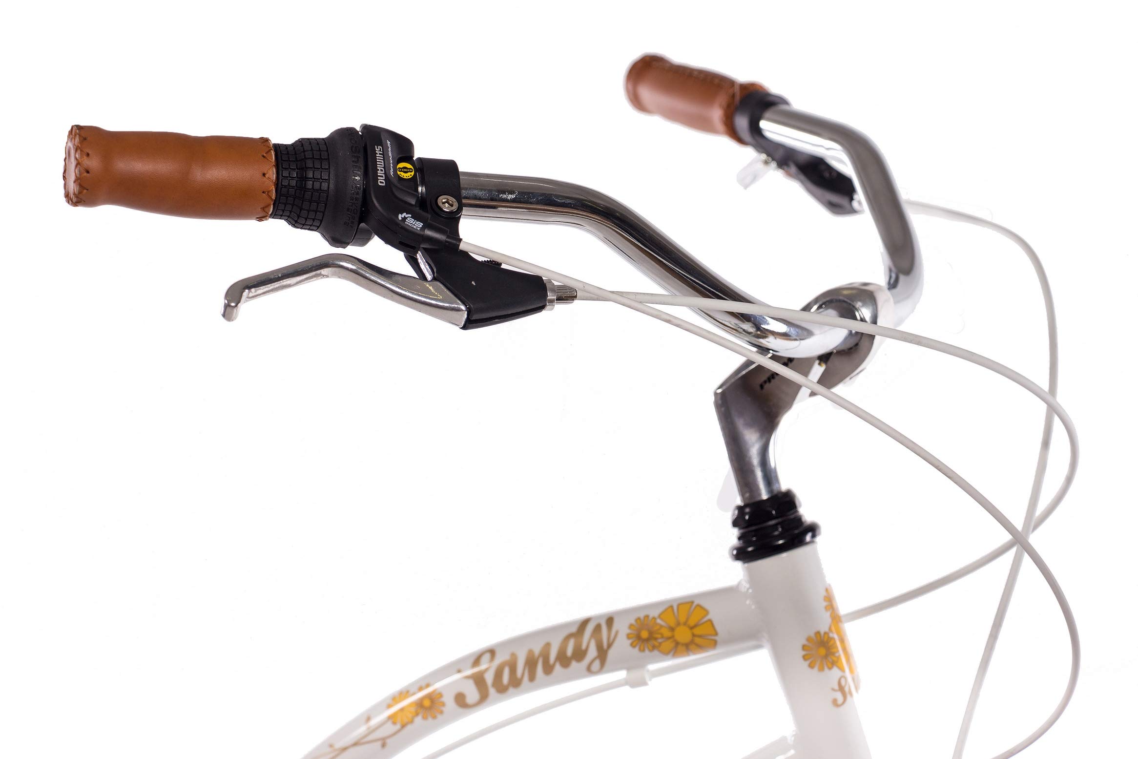 CHRISSON 26 Zoll Beachcruiser Sandy Weiss Gold mit 6 Gang Shimano Tourney Kettenschaltung, Damenfahrrad im Retro Look, Vintage Cruiser Bike