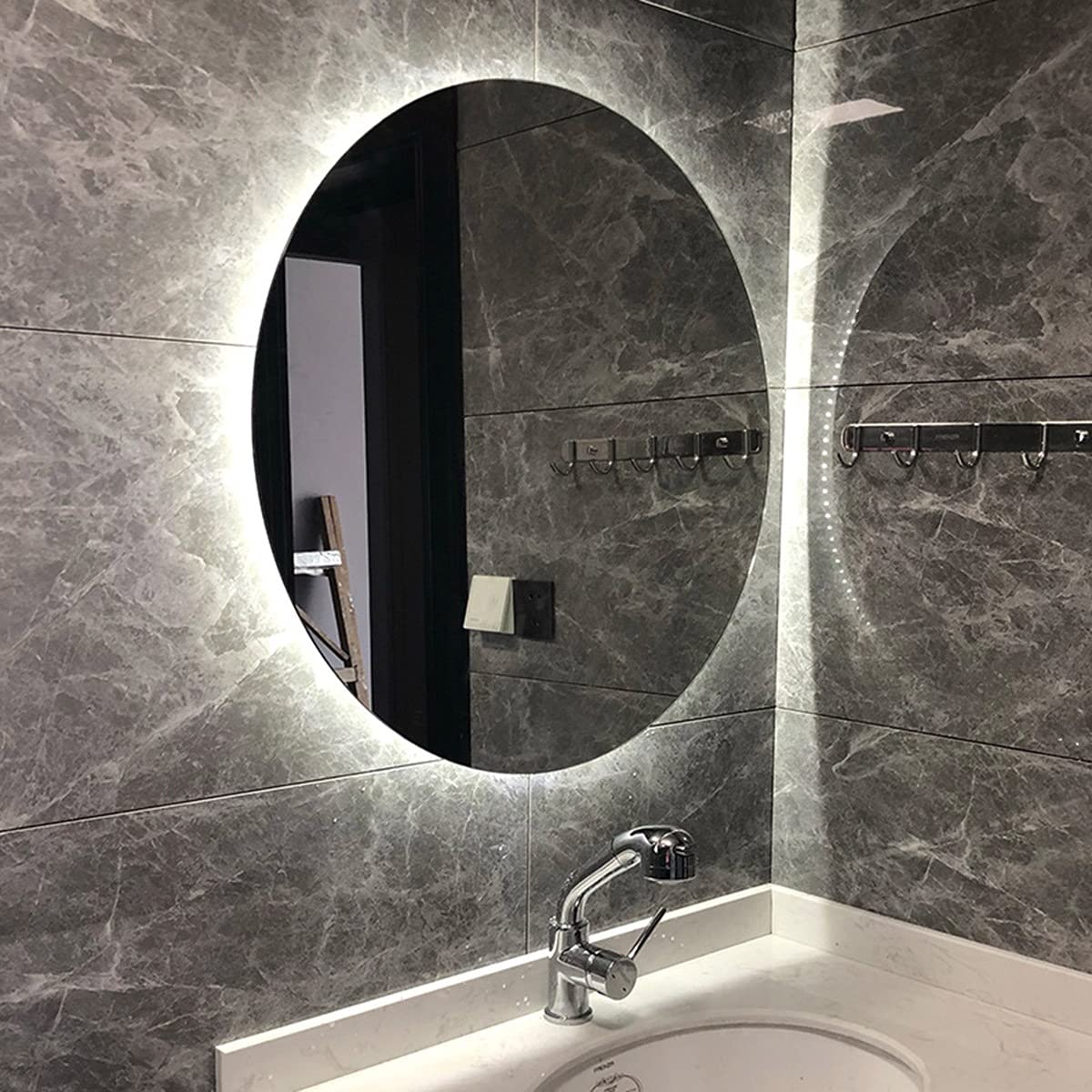 Okrągłe lustro łazienkowe z podświetleniem LED, nowoczesne lustro ścienne z podświetleniem LED Lustro do makijażu, 50/60/70/80 cm Lusterko do makijażu z podświetleniem LED (kolor: białe świa