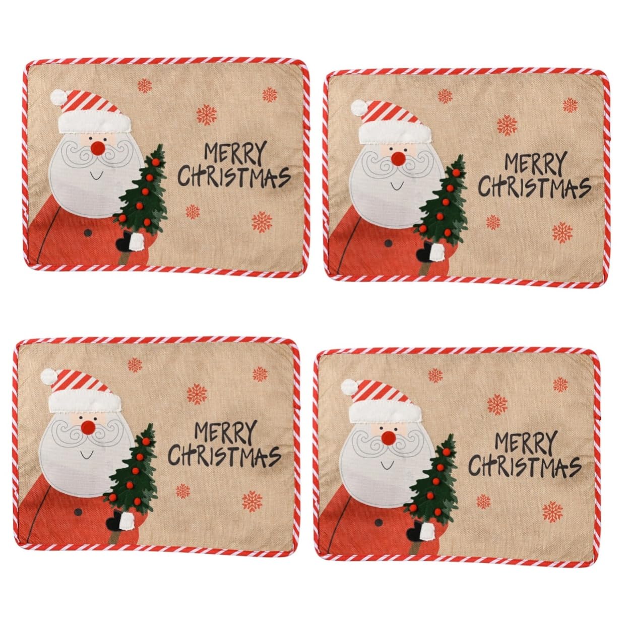 4 Piezas Decoración navideña manteles de Navidad manteles de Rayas Christmas Tablecloth Christmas Table Runner Posavasos navideños cojín de Copa de Fiesta Mantel de Rayas Tela Rojo TOPBATHY