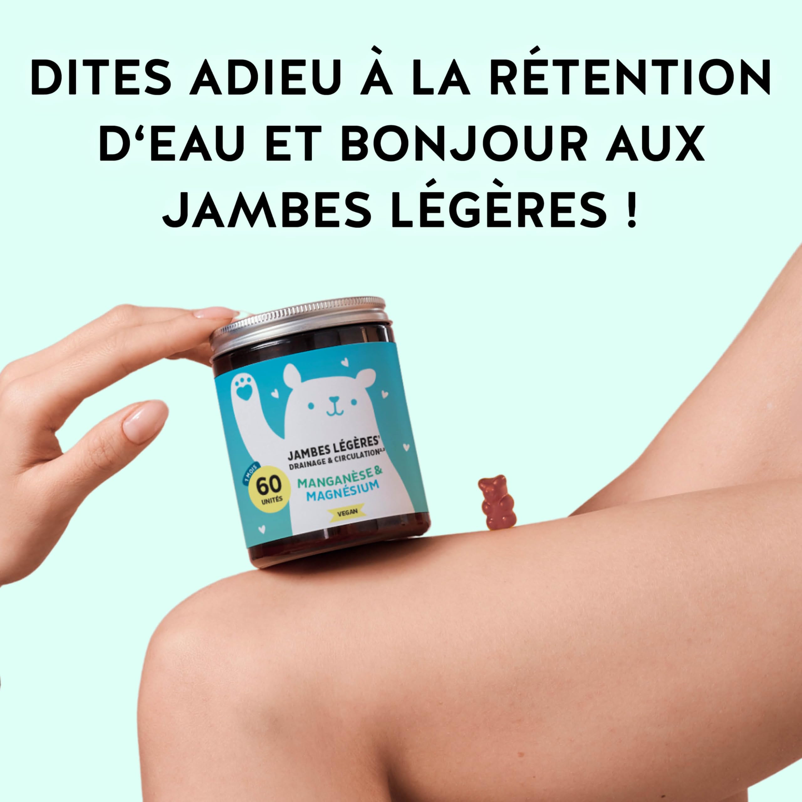 Jambes Légères Drainage & Circulation Gummies – Vitamine C, Magnésium, Manganèse & Extraits Végétaux – 60 unités (1 mois) – Sans sucres ajoutés, Vegan – Bears with Benefits
