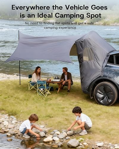 Miniatura 4 de Tienda de campaña con toldo para Tesla Modelo Y 2020-2025 Accesorios UPF50+ y PU impermeable de 118.110 in Tela Oxford 420D Toldo para puerta