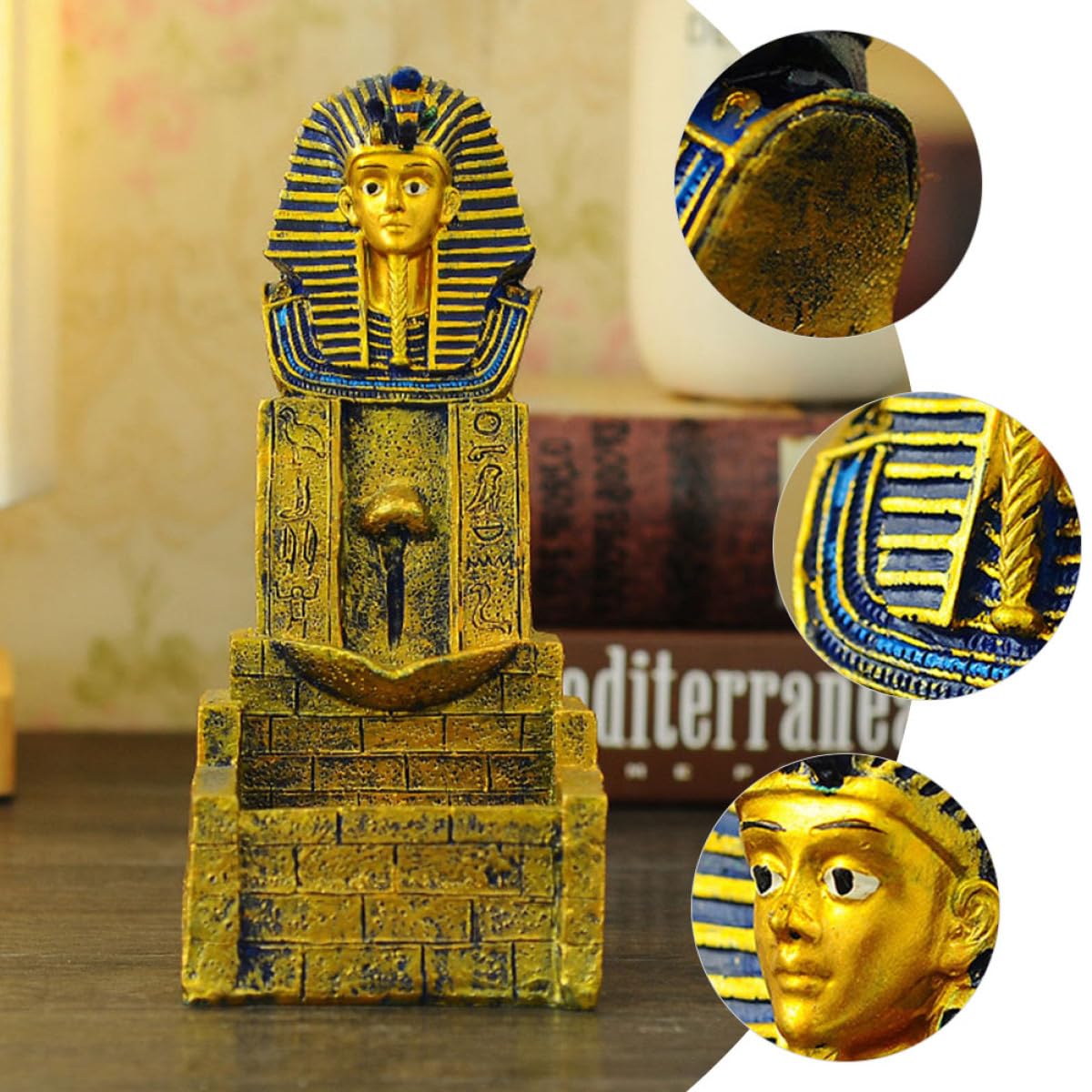 Holibanna Rückfluss Räucherstäbchenhalter aus Kunstharz im Stil des Alten Ägyptens Goldfarben zur Verbesserung der Stimmung und Luftreinigung im Schlafzimmer