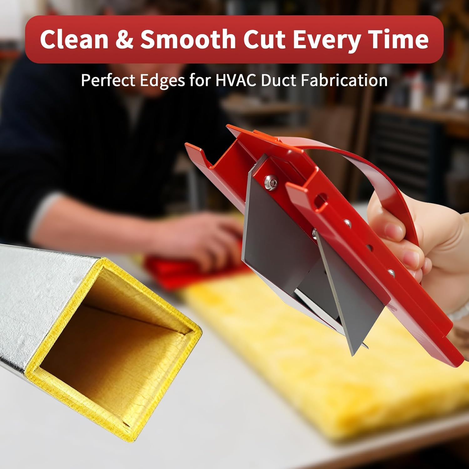 DT15C 1.5" Cut-Off Duct Board Cutting Tool — Heavy-Duty HVAC Hand Tool for Straight & End Cuts on Duct Board, Red Steel Sled Frame, Replaceable Heat-Treated Stainless Blades