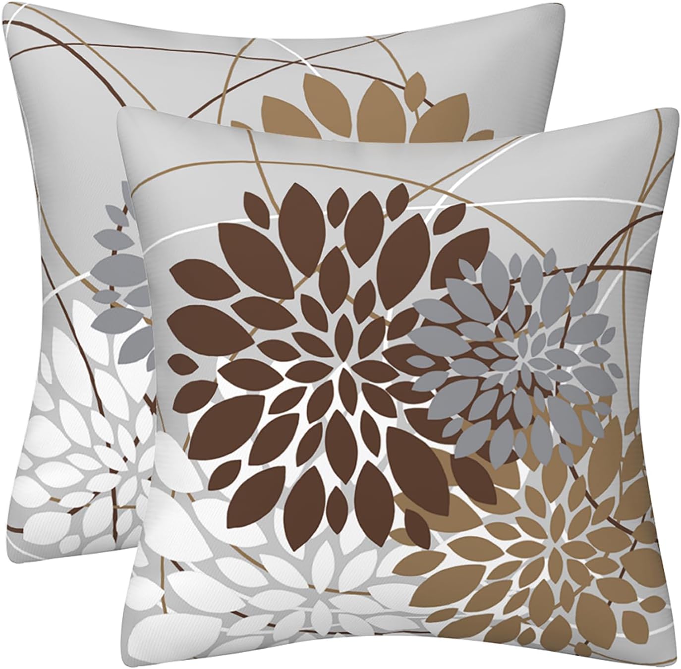 Amazon.com: Brown and Black Gray Pillow Covers 18x18 Inch Summer Coffee ...
