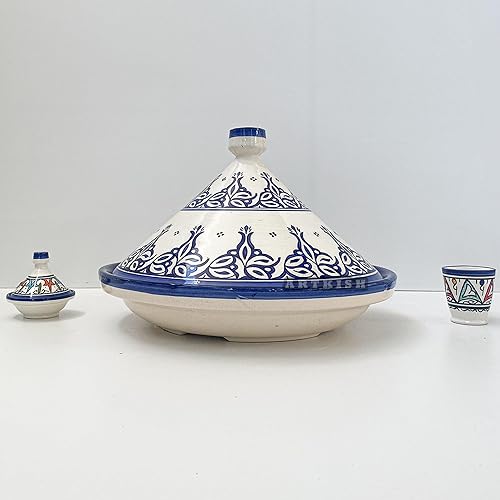 Artisanal Moroccan Ceramic Tagine Cooking Pot - Hand Painted Glazed Clay Cookware for Slow Cooking - Tajin Clay Pot for Cooking and Serving -