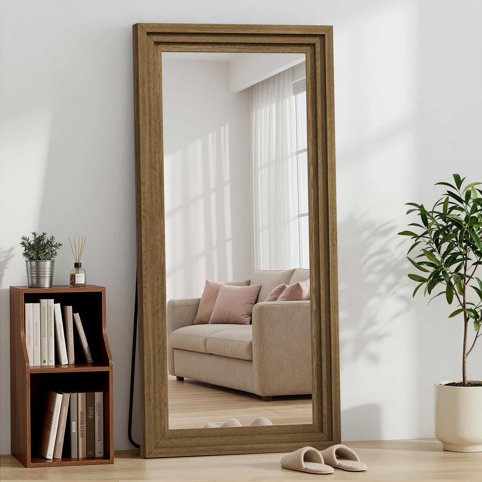 Photo 1 of WISSMIELS Full Length Mirror 71"x30", Large Solid Wood Frame Floor Mirror, Leaning Floor Mirror, Stable Frame, Shatterproof Glass, Modern Classic Style for Bedroom, Living Room, Entryway