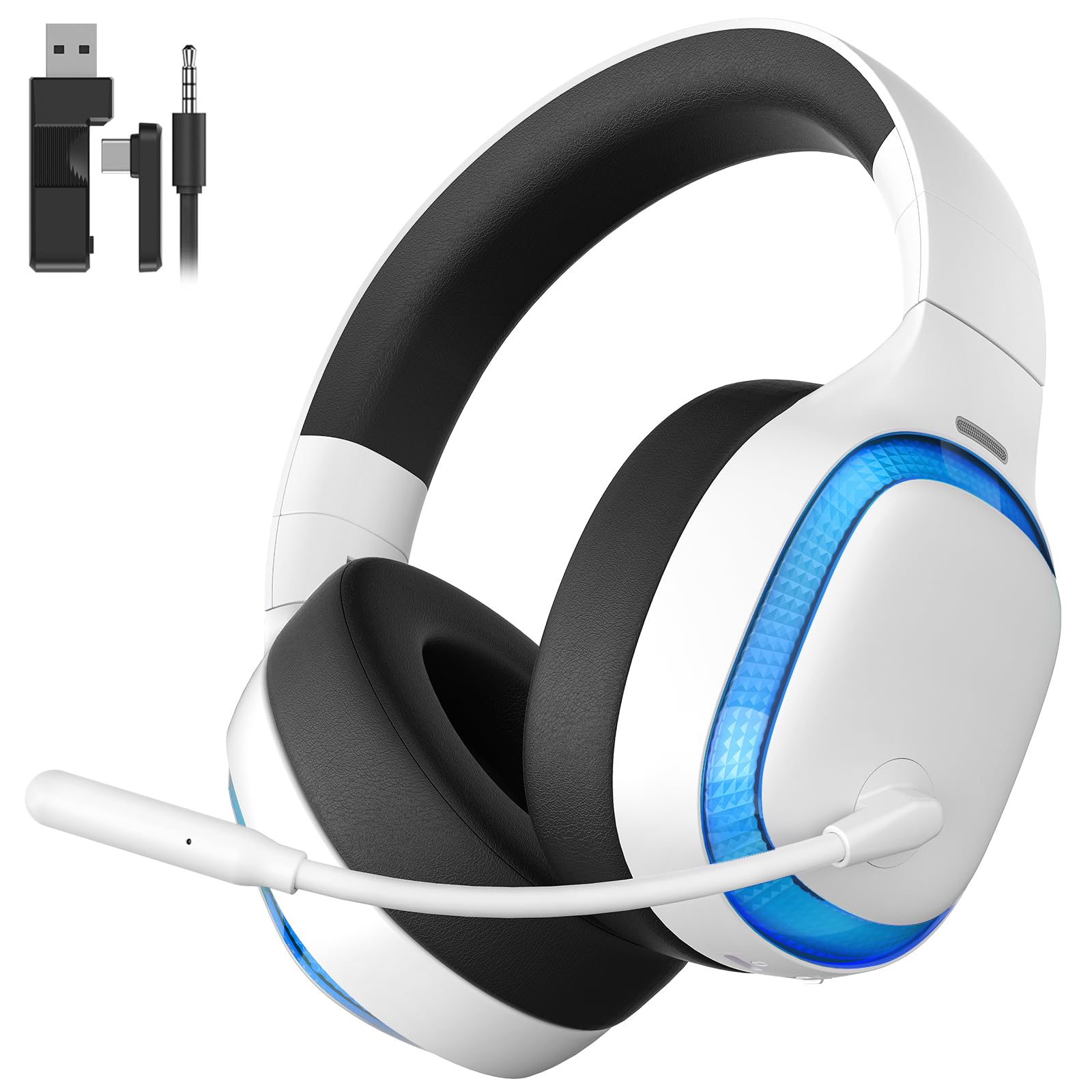 Gvyugke Kabelloses Gaming-Headset, 2,4 GHz Wireless für PS5/PS4/PC/Mac, Bluetooth 5.4 Gaming Kopfhörer mit Noise-Cancelling Mikrofon, 70 Std. Akku, Surround Sound, faltbar & flach drehbar