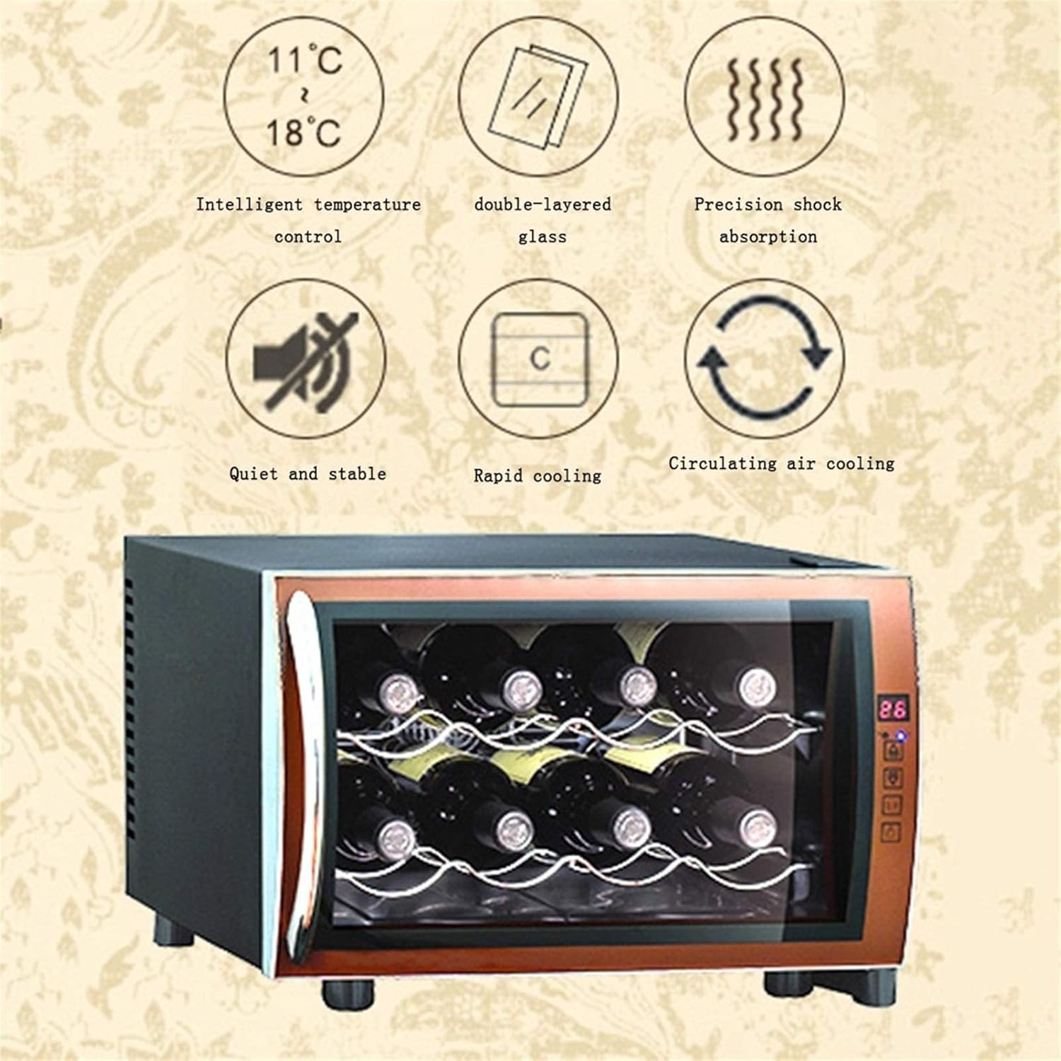 8 Bottle Wine Cabinet, Tempered Glass Door Constant Temperature Wine Cellar, Beverage Refrigerator, Adjustable Temperature Cooler, Silent and Energy Saving