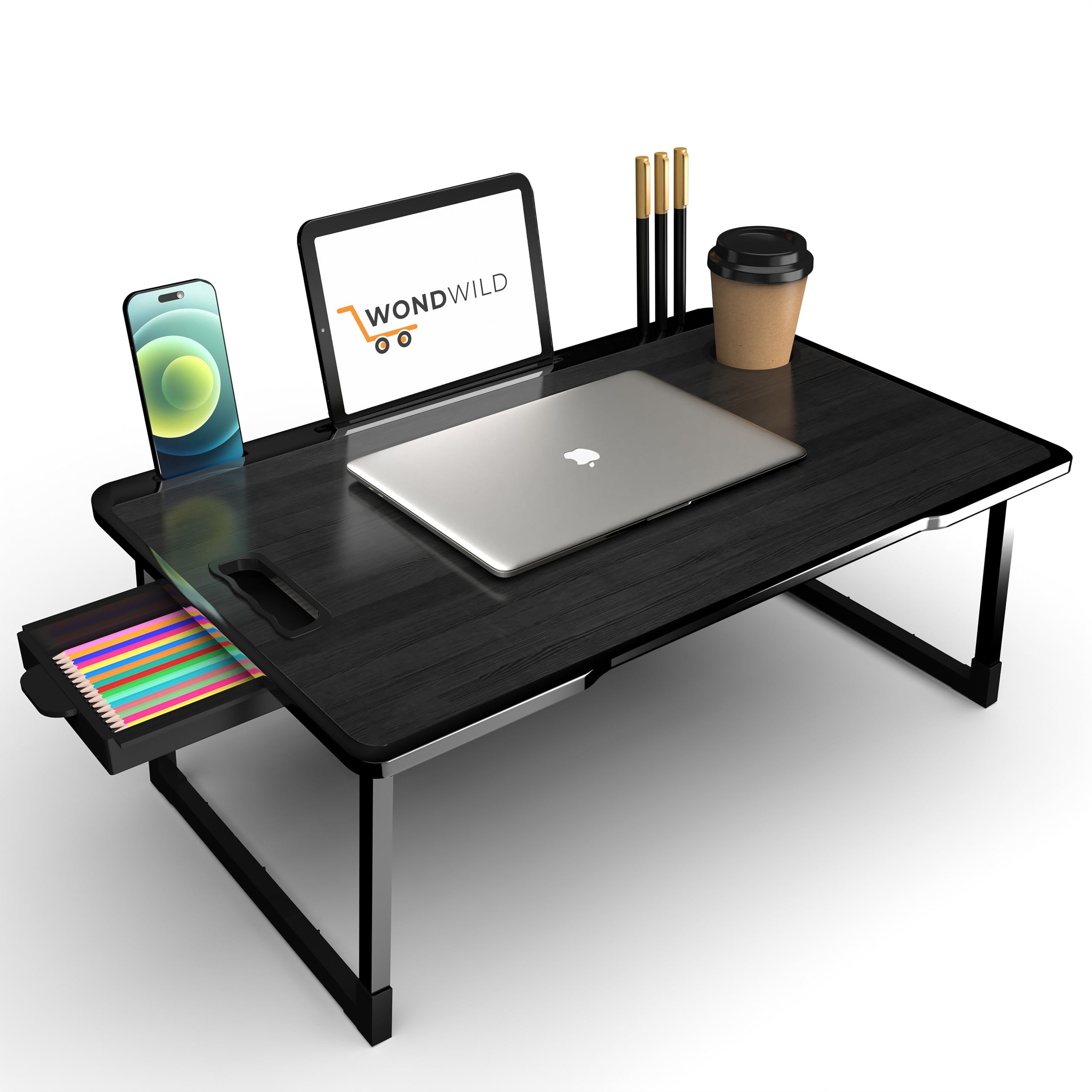 WONDWILD Study Table Bed Table Premium Laptop Table/Foldable and Portable Wooden/Writing Desk for Office/Home/School (COTTED~Black)