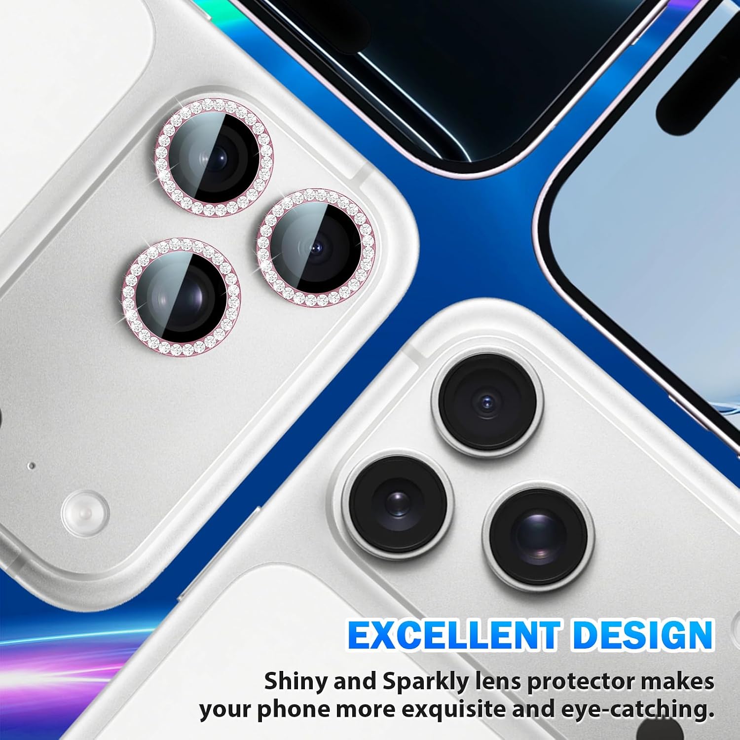 1 Set Glitter Camera Lens Protector Compatible for iPhone 17 Pro/17 Pro Max Glass, Anti-scratch 9H HD Tempered Lens Cover & Easy Installation Lens Screen Protector for iPhone 17 Pro Max-Pink image 4
