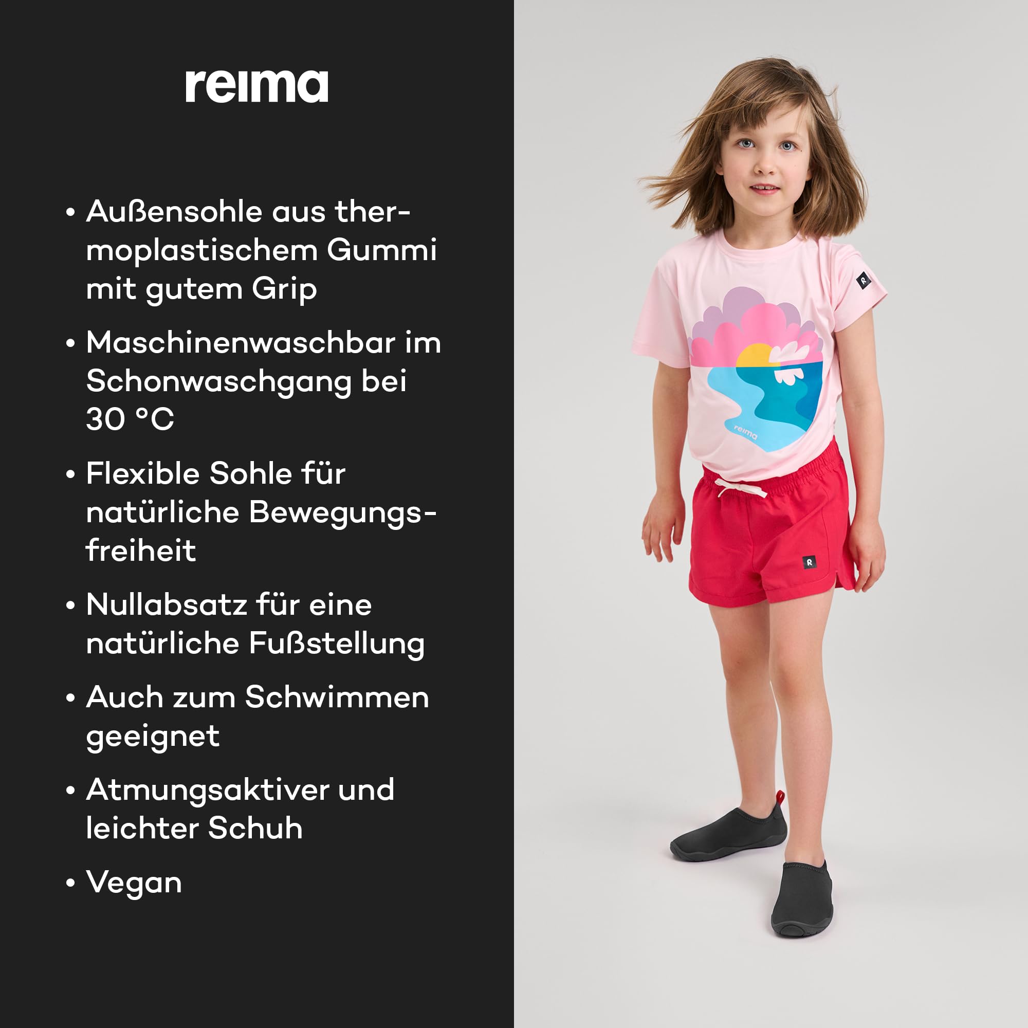 Reima Lean Wasserschuhe für Kinder - Leichte, atmungsaktive, Flexible, rutschfeste Aquaschuhe für Kinder - UV50-Schutz, maschinenwaschbar, umweltfreundliches Design - Black, 36