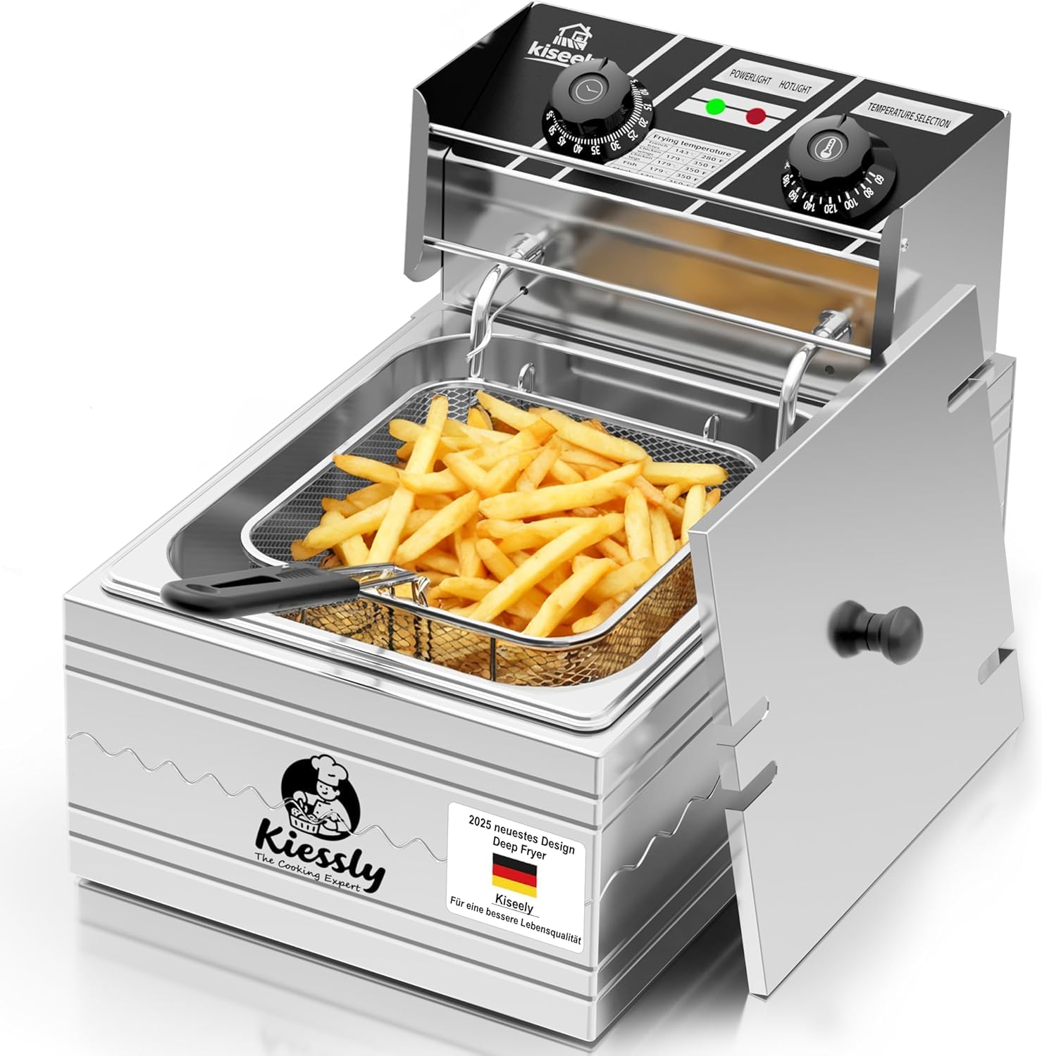 Freidora eléctrica de 20L, freidora comercial de 3500W con cestas y tapas, freidora de cocina de acero inoxidable con doble tanque y control de tiempo y temperatura (T7566)