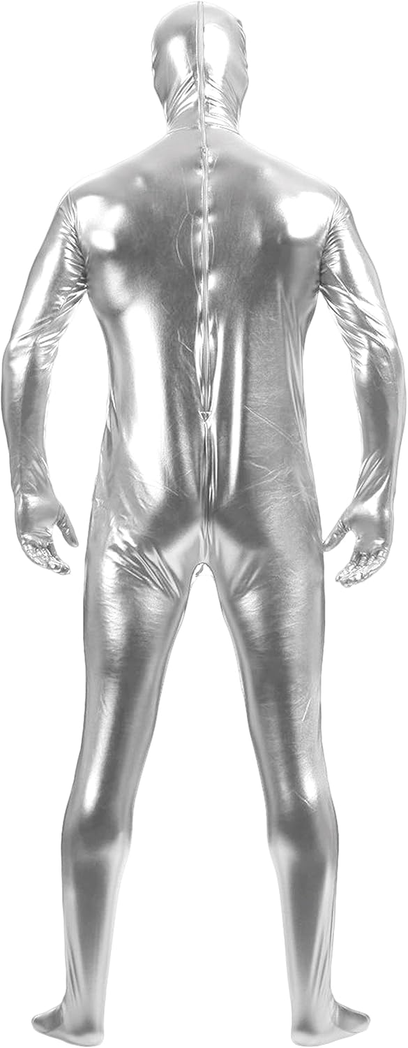 Aniler Men's and Women's Shiny Metallic Open Face Zipper Stretchy Zentai Bodysuit - Image 3