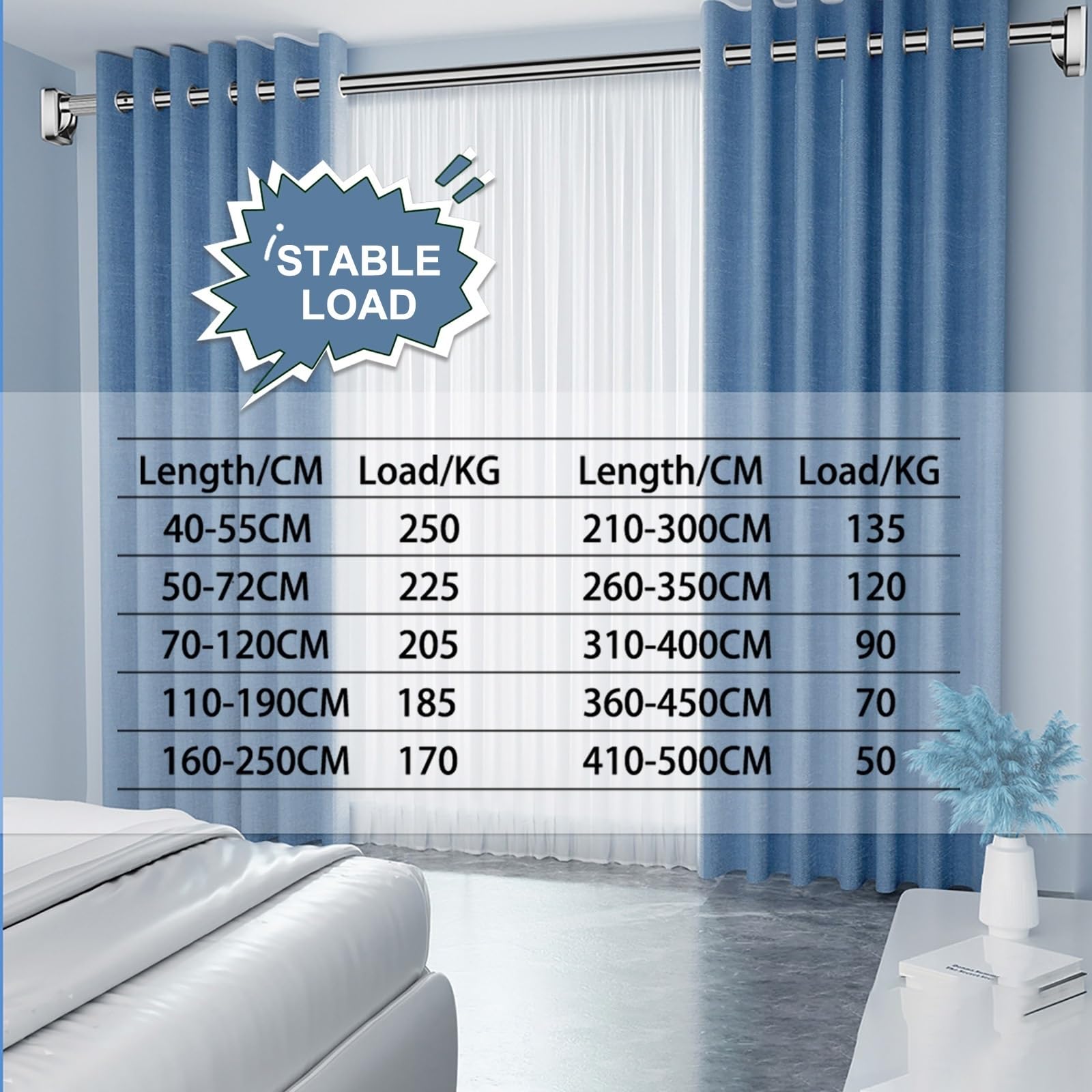 Tringle à Rideau 410CM-500CM, Barre De Douche, 360CM-450CM, Tringle Télescopique Sans Perçage Pour Salle De Bain, Placard, Armoire, Porte, Cuisine, 33 Mm De Diamètre(Couleur:Noir,Taille:410cm-500cm