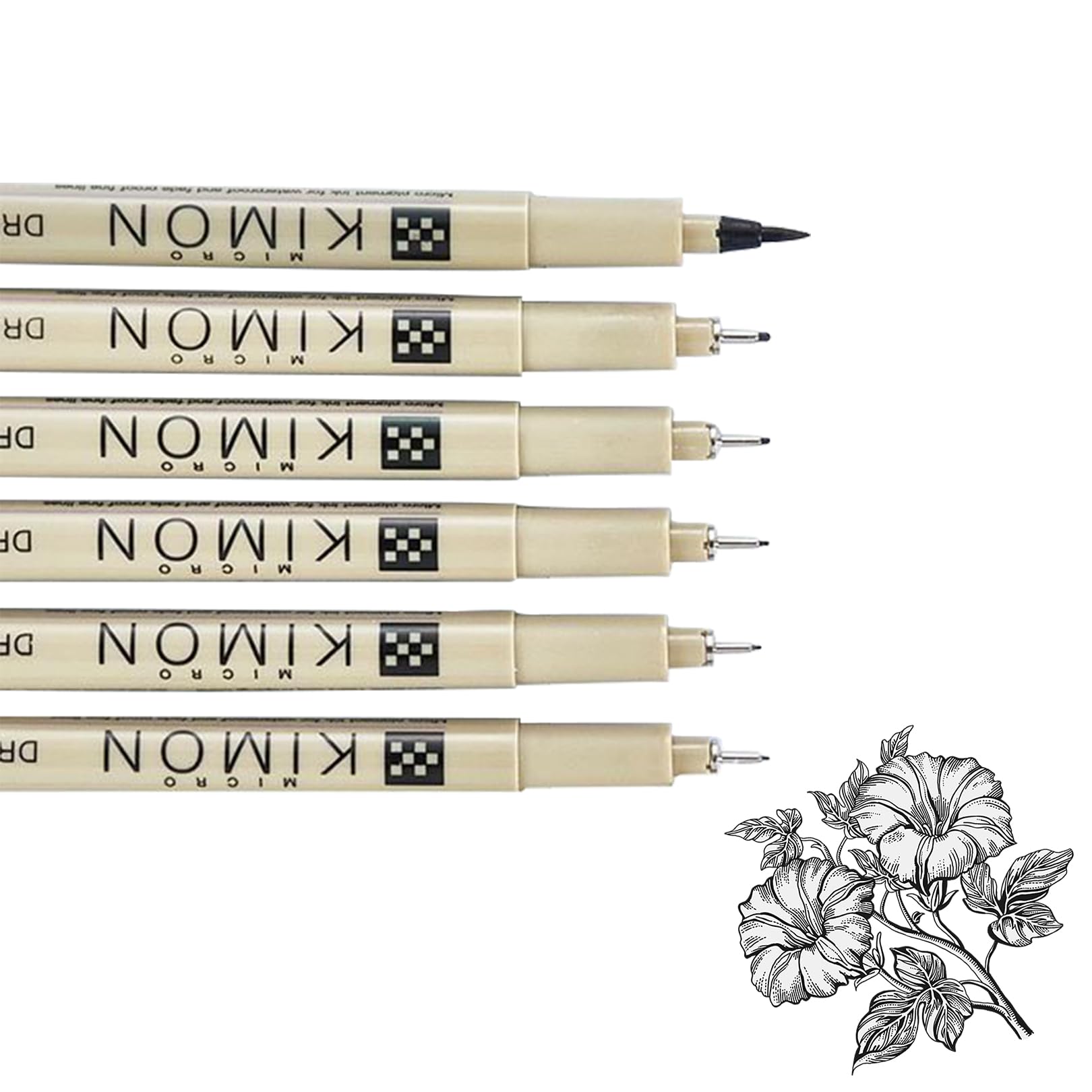 SNMYGS 6 Pack Fineliner Pens Set, Black Fine Liner Drawing Pens with 5 Nib Sizes and Brush Tip, Waterproof Ink Pens for Art Sketching, Manga, Technical Drawing and Illustration Projects