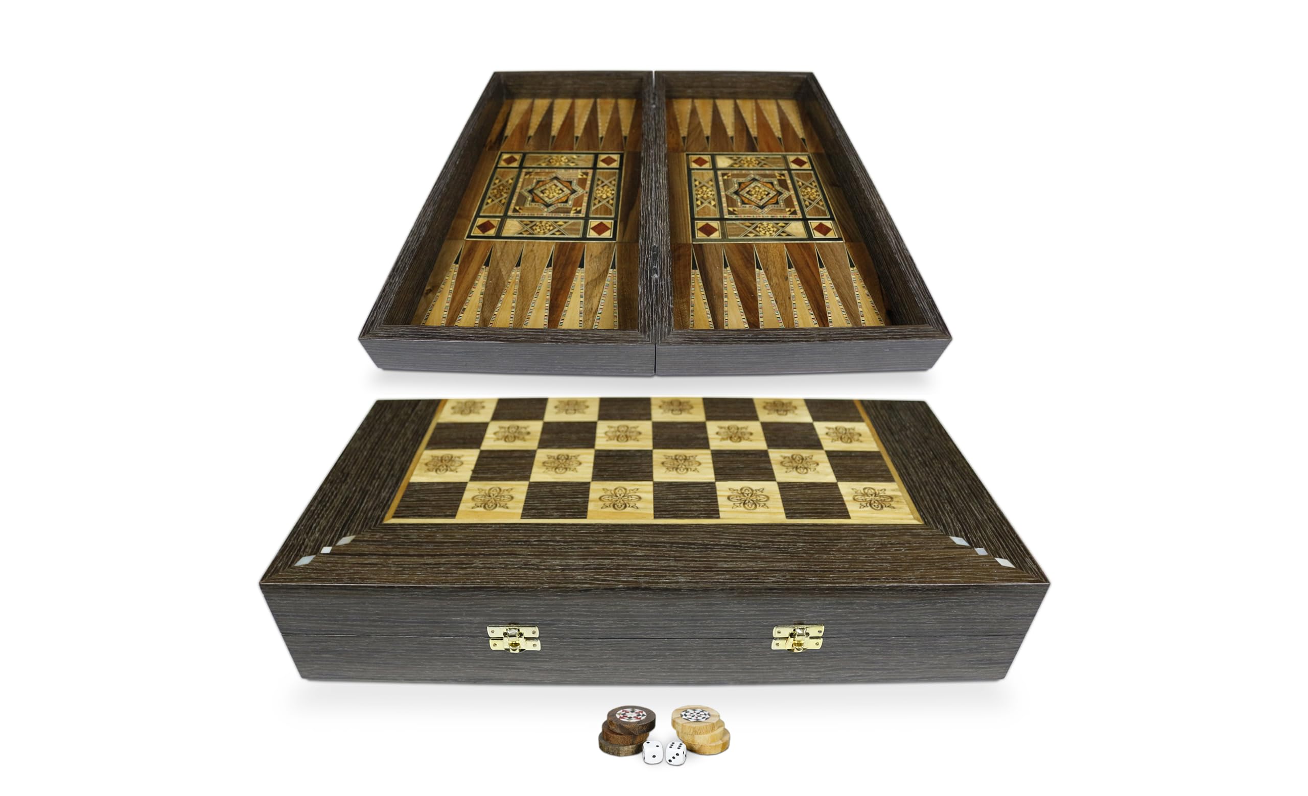 Tavola da backgammon in legno, 50 x 50 cm, con 30 pietre in legno