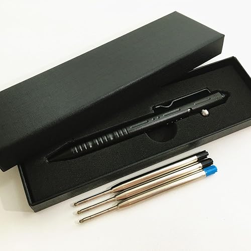 Miniatura 8 de Bolígrafo de acción de perno de aluminio con lado de tungsteno para EDC Pocket Color Negro con 3 recambios adicionales en caja de regalo (LA007)
