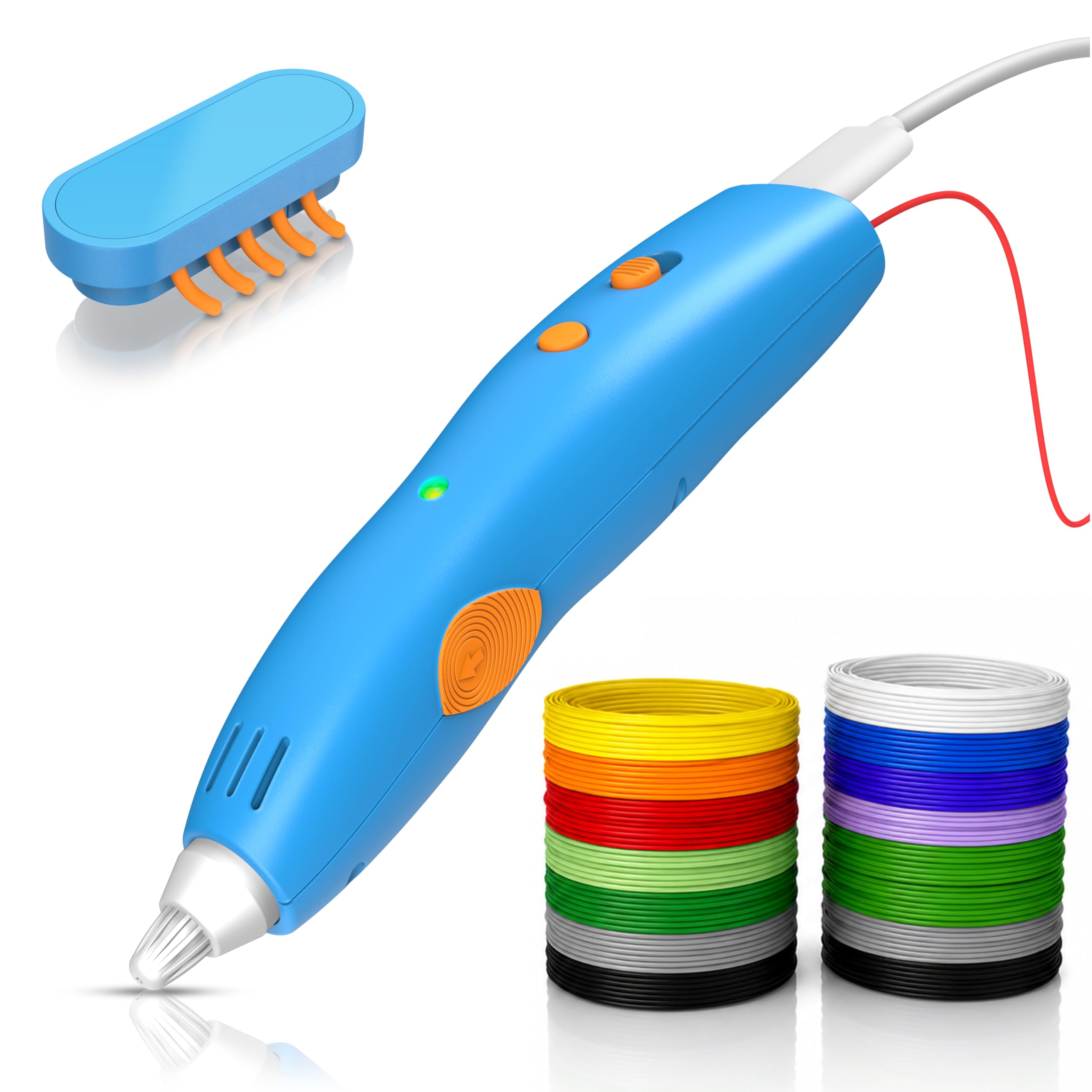 CSL – 3D Druckstift kabellos – 11 PCL Pilamentfarben 35 Meter - PCL ist sicherer als PLA und ABS - keine Verbennungsrisiko - USB C – 3D Stift für kreatives Gestalten/Basteln – für Kinder und Erwachs
