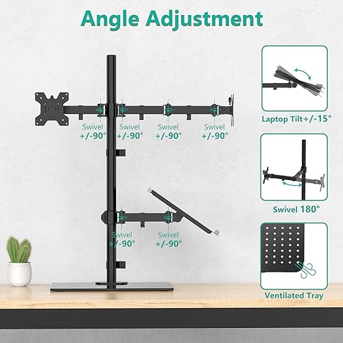 Miniatura 3 de WALI Soporte para monitor doble con soporte para laptop, soporte de altura ajustable para computadora portátil, se adapta a monitores de hasta 27